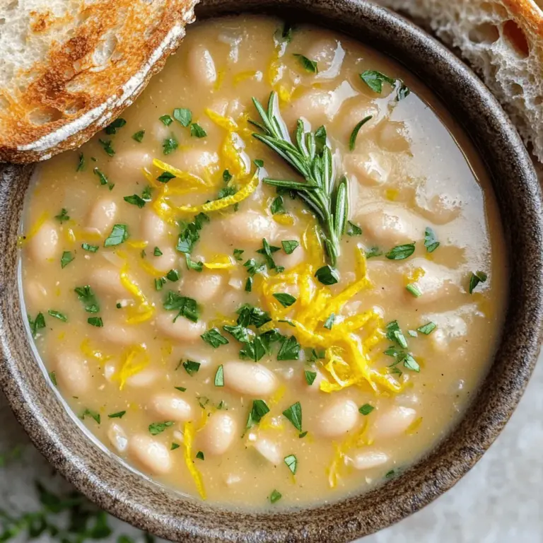 The Lemon Rosemary White Bean Soup recipe shines because of its simple, fresh ingredients. The main star is the white beans. I love using cannellini or navy beans for their creamy texture. They give the soup a hearty feel.