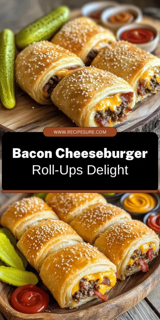 Elevate your game day with delicious bacon cheeseburger roll-ups that are a hit at any gathering! This easy recipe combines crispy bacon, juicy beef, and gooey cheese rolled up in flaky crescent dough for a perfect finger food. Ideal for sharing and quick to prepare, they offer endless variations to suit any taste. Click through for the full recipe and impress your friends and family with this tasty snack!