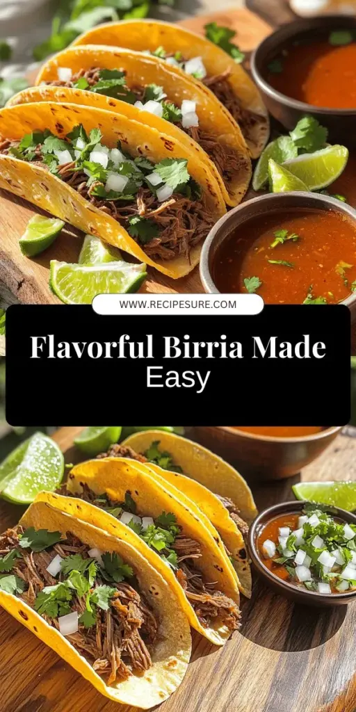 Discover the rich flavors of Mexican birria with this easy-to-follow recipe! Perfect for any occasion, this dish combines tender beef, a blend of spices, and delicious toppings for a hearty meal that your family and friends will love. Learn essential cooking techniques, key ingredients, and serving tips to create an authentic birria experience. Click through to explore the full recipe and start impressing your guests with this mouth-watering dish!