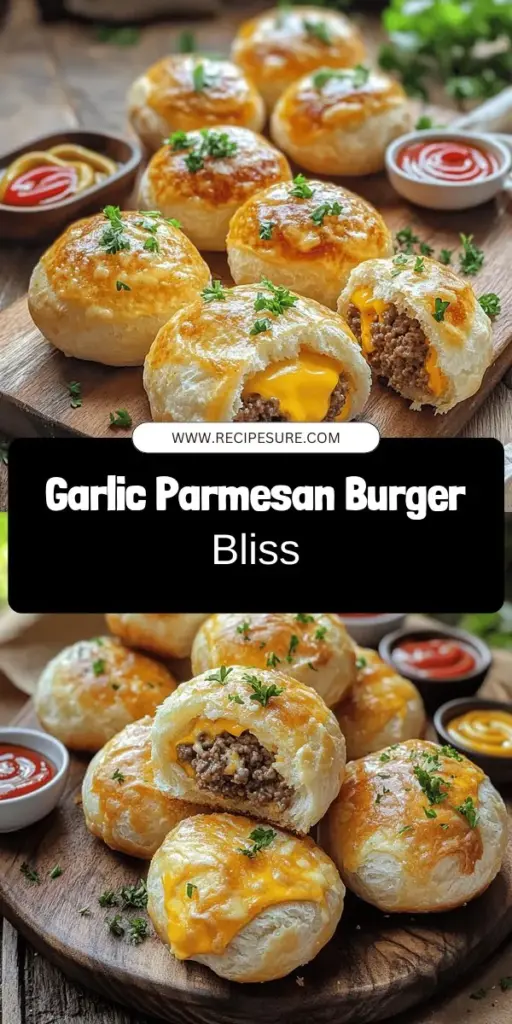 Satisfy your cravings with irresistible Garlic Parmesan Cheeseburger Bombs! This mouthwatering recipe blends juicy beef, fragrant garlic, and creamy Parmesan, all wrapped in delicious dough. Perfect for parties or family dinners, these savory snacks are simple to make and offer endless flavor variations. Don't miss out—click through to explore the full recipe and tips to create your own cheesy delight today!