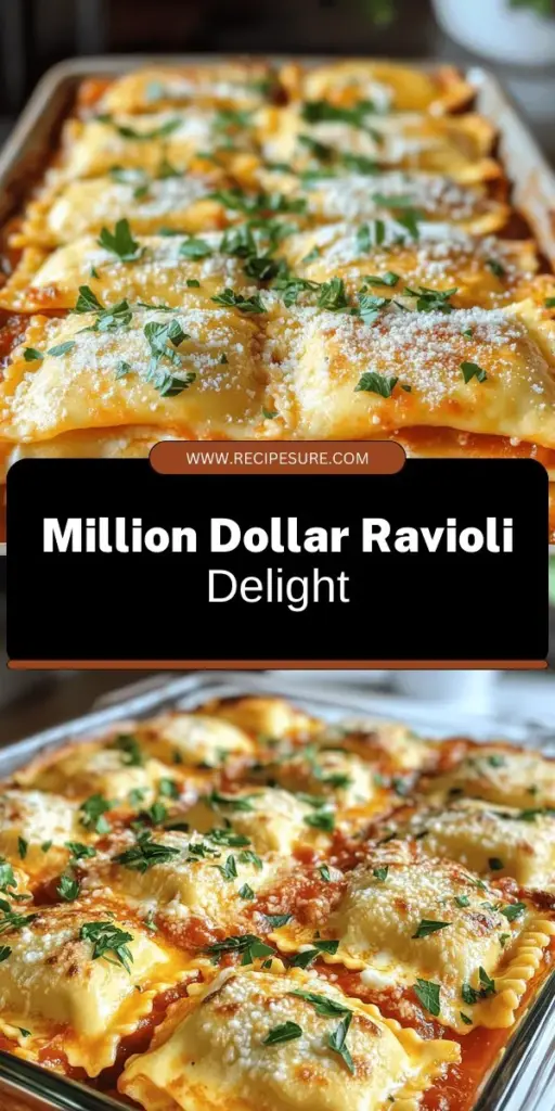 Indulge in the comfort of Million Dollar Ravioli Casserole, a delightful dinner idea perfect for any occasion. This creamy and cheesy dish features layers of tender ravioli, marinara sauce, ricotta, and gooey mozzarella for a truly mouthwatering experience. Discover easy-to-follow steps and tips for variations that will keep your family coming back for more. Click through to explore the full recipe and start creating this delicious meal today!