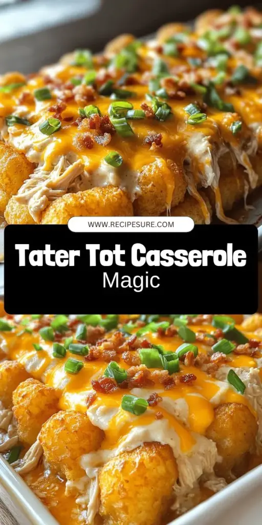 Whip up a delicious Cracked Out Chicken Tater Tot Casserole that your family will love! This easy recipe blends shredded chicken, creamy soup, and crispy tater tots for a meal that's perfect for busy nights or gatherings. Customize with your favorite vegetables or proteins to make it your own. Ready to see how simple it is to create this comforting dish? Click through to discover the full recipe and impress your loved ones today!