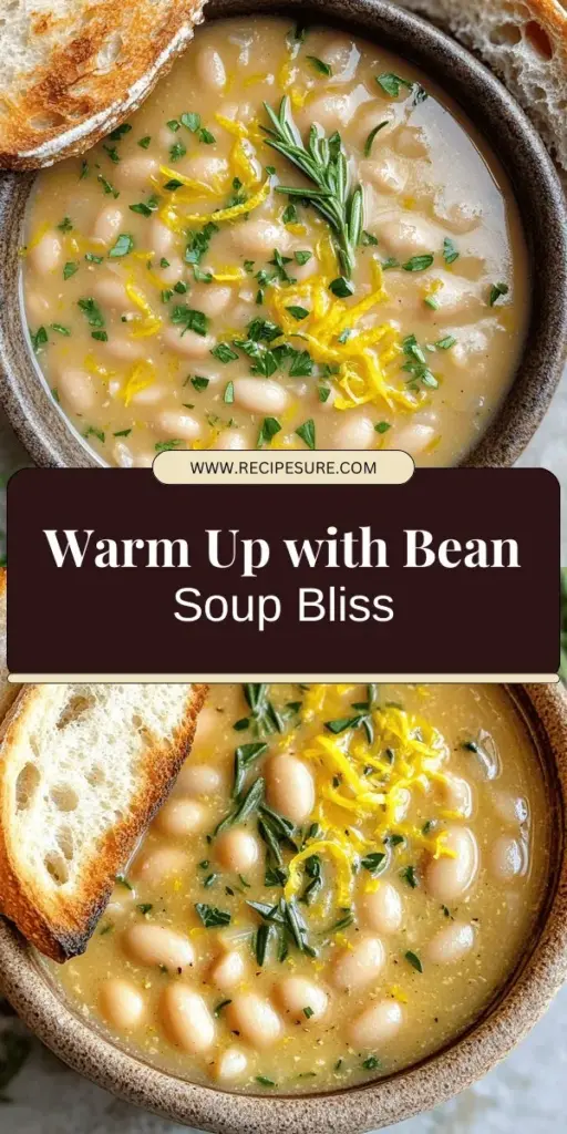 Warm up your mealtime with the delightful Lemon Rosemary White Bean Soup! This comforting dish is packed with creamy white beans, zesty lemon, and fragrant rosemary, making it both flavorful and healthy. Perfect for a quick meal, this soup is easy to prepare and full of nutrition. Discover the step-by-step recipe and unique variations that will make this soup your new favorite. Click through to explore the full recipe and enjoy a bowl of goodness!