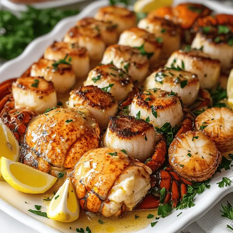 To create a delightful garlic butter lobster tail and scallops dinner, you need fresh, high-quality ingredients. The key items are: