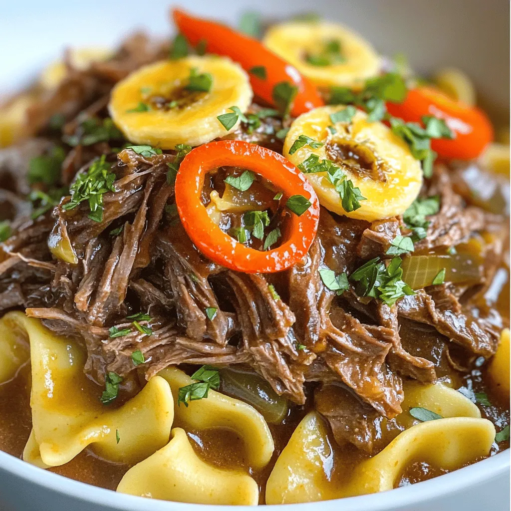 To make Savory Mississippi Beef Noodles, you need some key ingredients. The base of this dish is beef chuck roast. This cut is great because it becomes tender and flavorful when cooked slowly. You will also need olive oil for searing the beef.