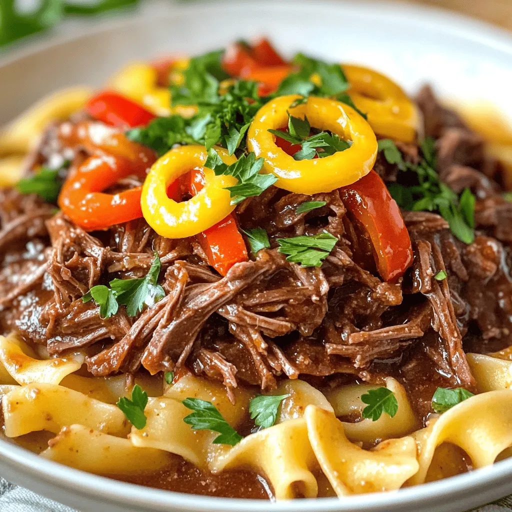 To make Savory Mississippi Beef Noodles, you need some key ingredients. The base of this dish is beef chuck roast. This cut is great because it becomes tender and flavorful when cooked slowly. You will also need olive oil for searing the beef.