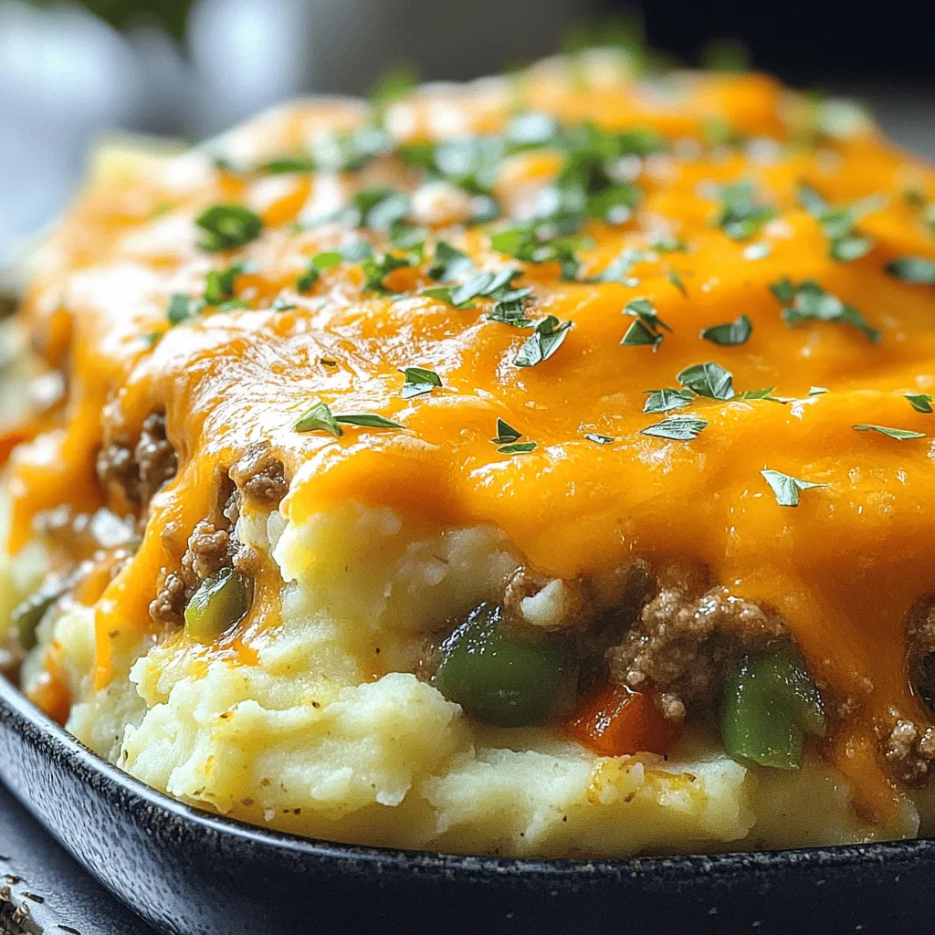 For a tasty mashed potato meatloaf casserole, you need some key ingredients. Start with 1 pound of ground beef or turkey. You will also need 1/2 cup of breadcrumbs and 1/4 cup of finely chopped onion. Add 1/4 cup of chopped bell pepper, 1 minced garlic clove, and 1 beaten egg. Season with 1 teaspoon of Worcestershire sauce, 1 teaspoon of salt, 1/2 teaspoon of black pepper, and 1/2 teaspoon of dried thyme. For the top layer, use 4 cups of mashed potatoes, 1 cup of shredded cheddar cheese, and 1 cup of chopped green beans. Don't forget 1/2 cup of beef broth to keep it moist.