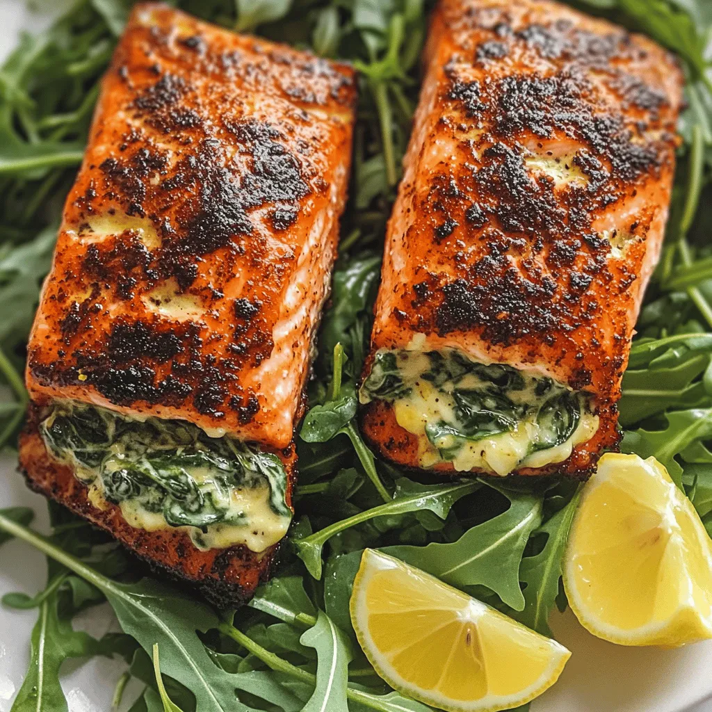 For this tasty blackened salmon recipe, you need fresh and simple ingredients. The main star is the salmon. You want four skinless fillets, each about six ounces. This fish is rich and flaky, making it perfect for stuffing.