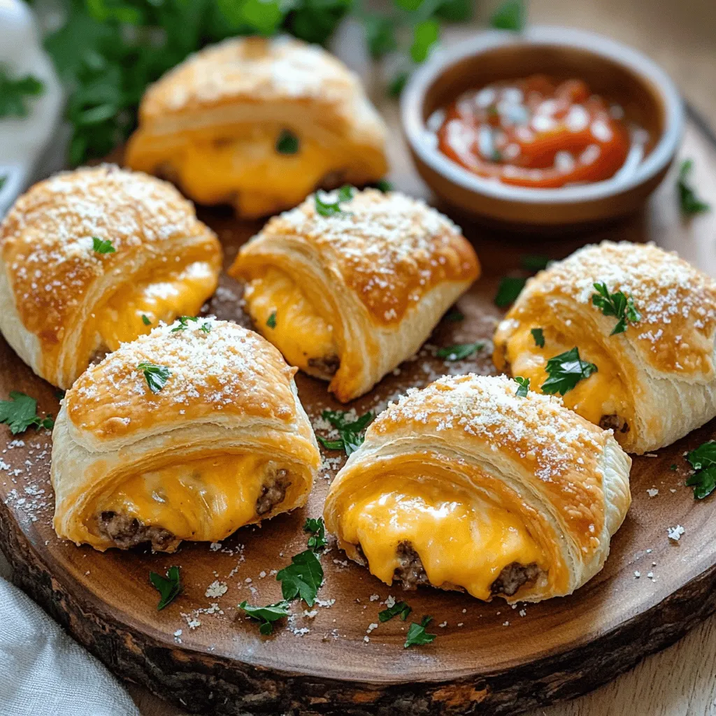 To make garlic parmesan cheeseburger bombs, gather these key ingredients. You need 1 pound of ground beef. Choose a blend with some fat for flavor. Next, grab 1 cup of shredded cheddar cheese and 1/2 cup of softened cream cheese. These cheeses bring richness and a creamy texture.