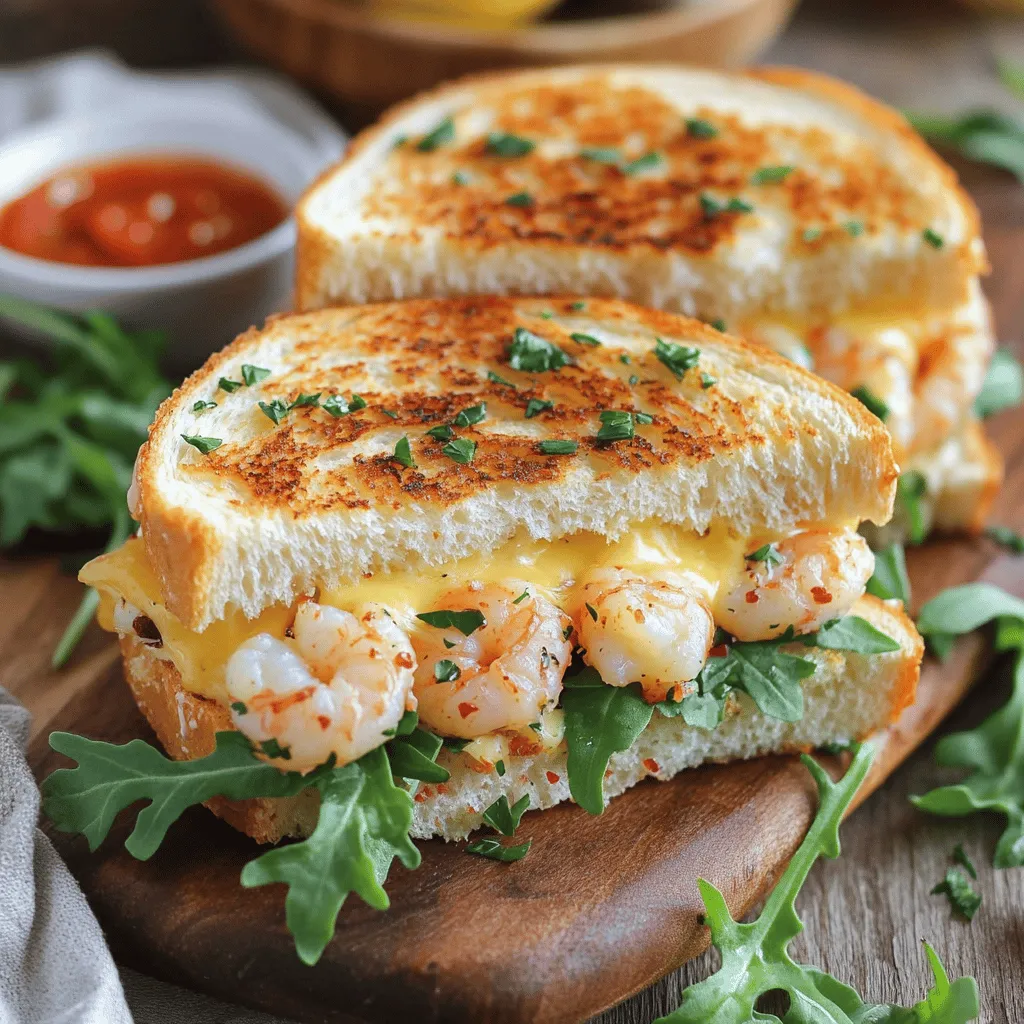 The garlic butter shrimp grilled cheese sandwich needs fresh shrimp, good cheese, and tasty bread.