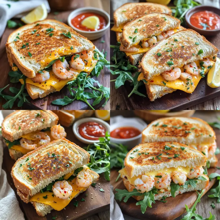 The garlic butter shrimp grilled cheese sandwich needs fresh shrimp, good cheese, and tasty bread.