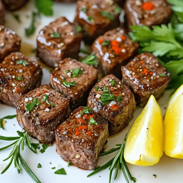 To make irresistible garlic butter steak bites, you need a few key ingredients. First, choose 1 pound of sirloin steak, cut into 1-inch cubes. Sirloin is tender and works great for this dish. You will also need 4 tablespoons of unsalted butter for that rich flavor.