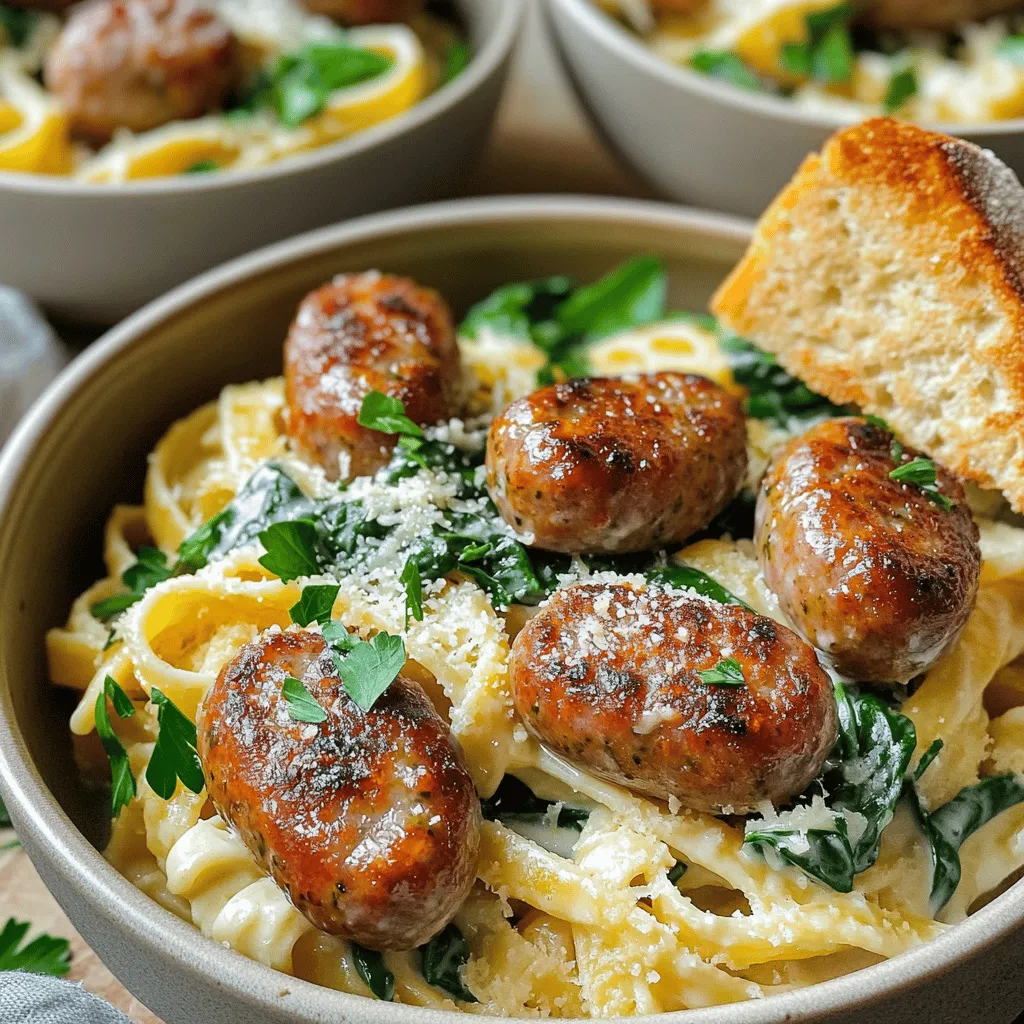 To make garlic butter sausage bites with creamy parmesan pasta, gather these simple ingredients: