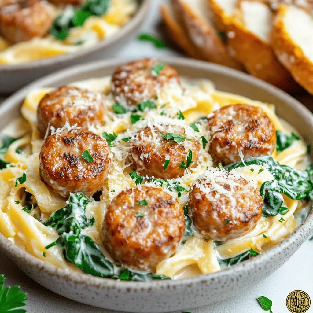 To make garlic butter sausage bites with creamy parmesan pasta, gather these simple ingredients: