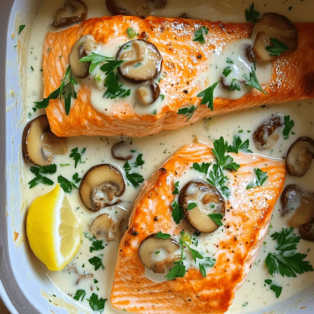 To make creamy garlic mushroom salmon, you need a few key ingredients. First, gather four salmon fillets, each about six ounces. You’ll also need one tablespoon of olive oil. Don’t forget salt and pepper for seasoning.