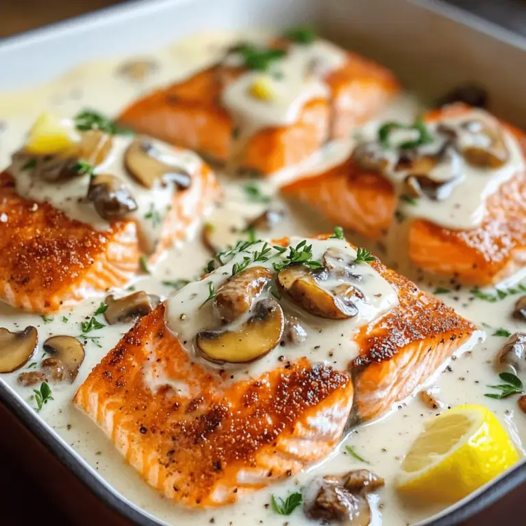 To make creamy garlic mushroom salmon, you need a few key ingredients. First, gather four salmon fillets, each about six ounces. You’ll also need one tablespoon of olive oil. Don’t forget salt and pepper for seasoning.