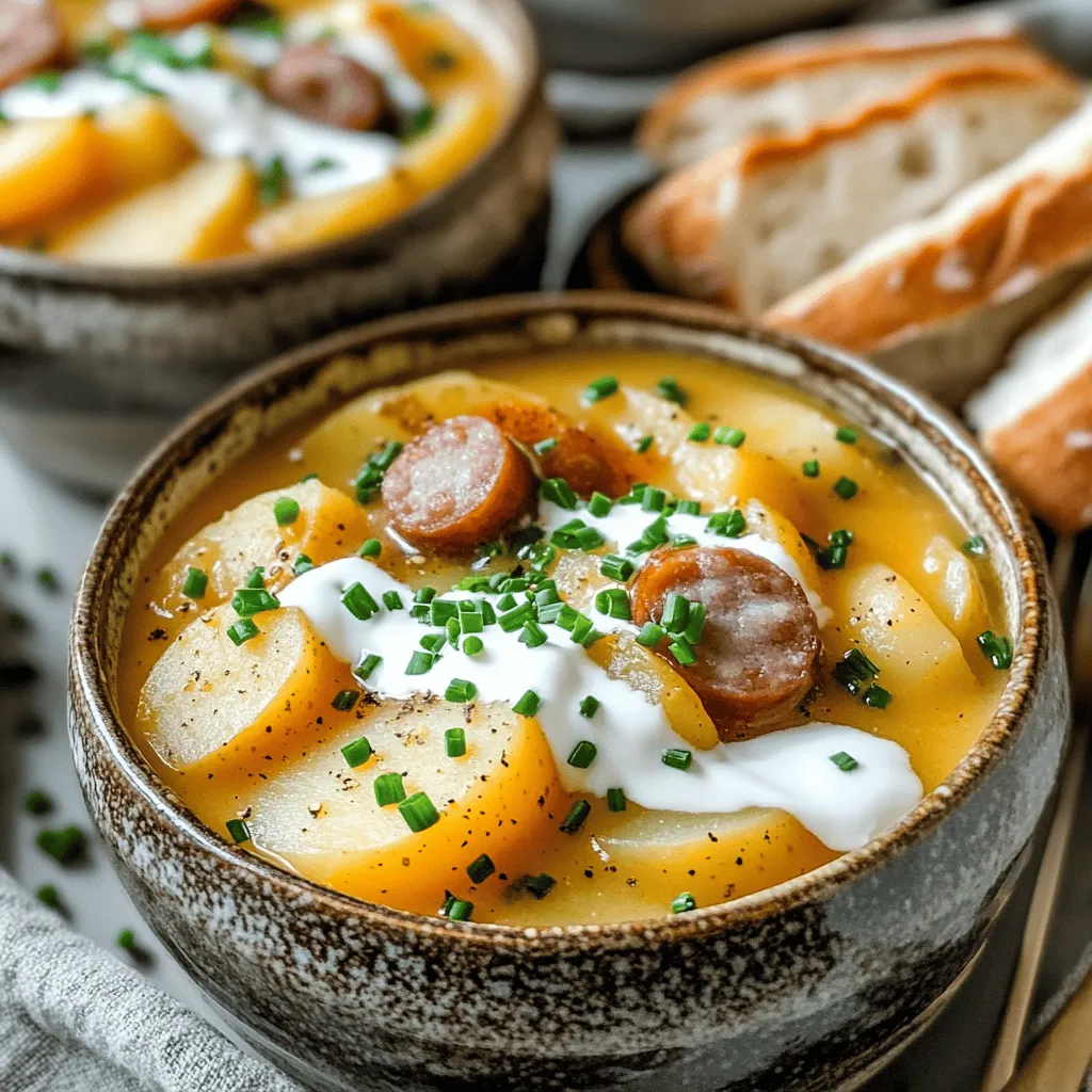 To create a comforting bowl of slow cooker German potato soup, you need a few key ingredients. This soup shines with simple, fresh items.