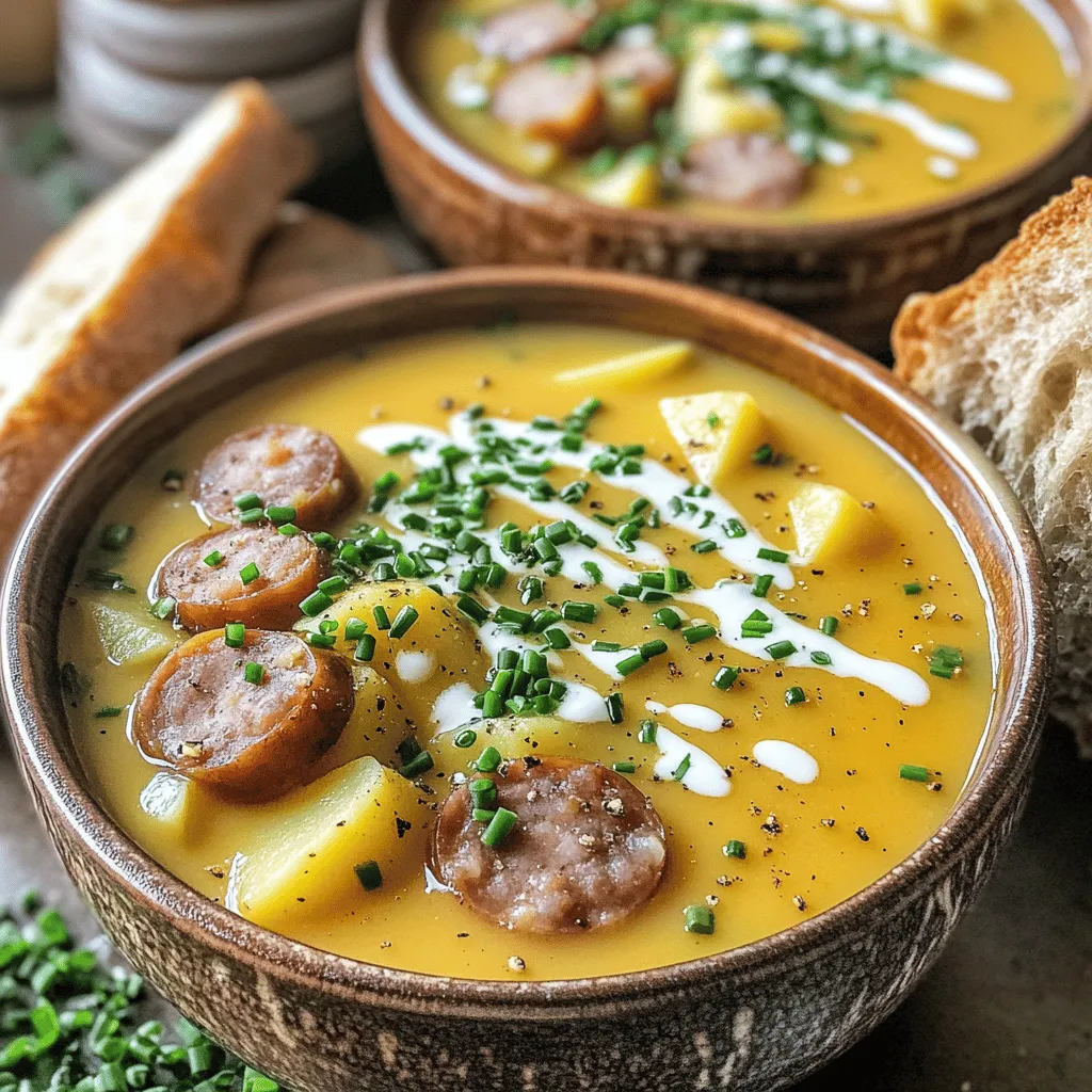 To create a comforting bowl of slow cooker German potato soup, you need a few key ingredients. This soup shines with simple, fresh items.