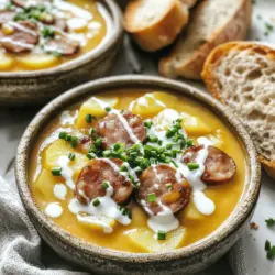 Savory Slow Cooker German Potato Soup with Sausages