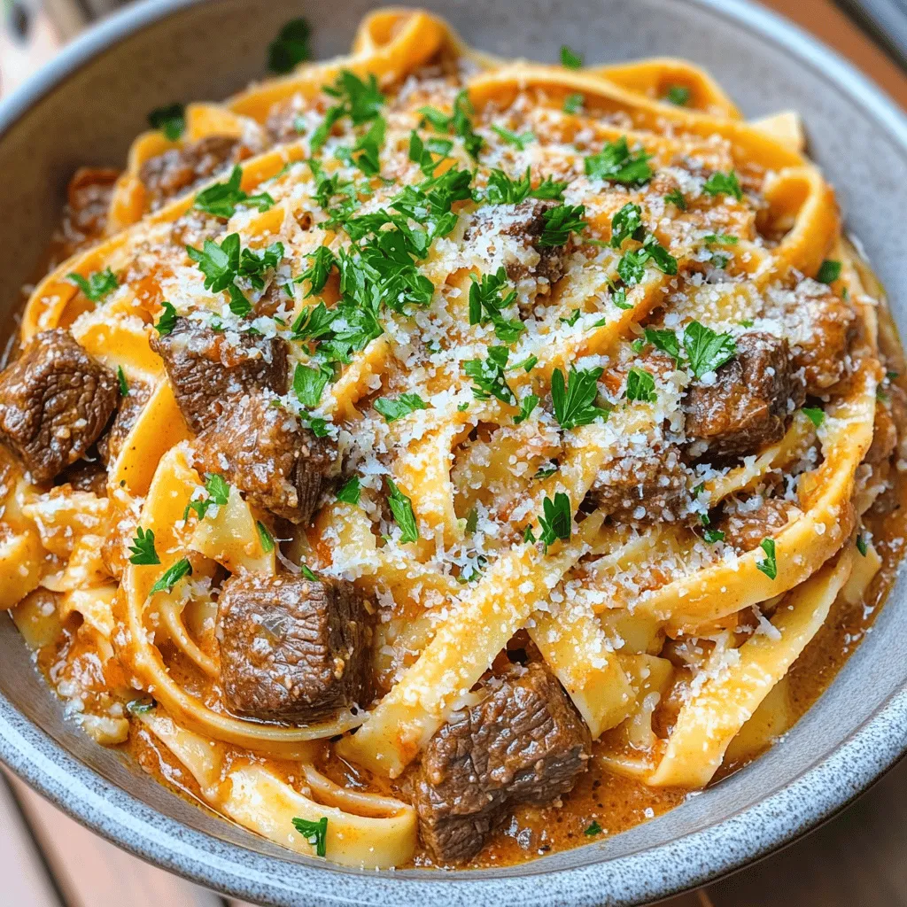 To create a rich beef pasta recipe, you need a few key ingredients. First, start with 1.5 pounds of beef stew meat. This cut is perfect for slow cooking, as it becomes tender over time.