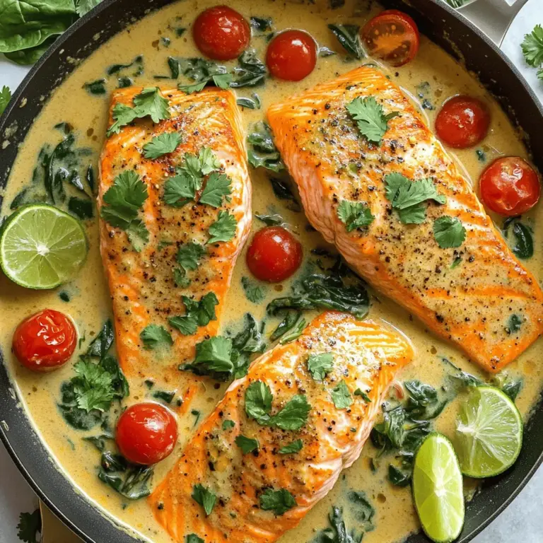 To make a Coconut Curry Salmon with Garlic Butter recipe, you need several key ingredients. First, you will need four salmon fillets. Fresh salmon is best for flavor and texture. Next, grab a can of coconut milk, which adds creaminess. You will also need red curry paste, which gives the dish its spicy kick.