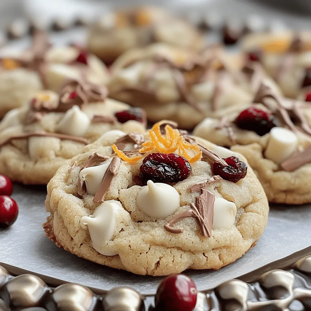 - 1 cup unsalted butter, softened - 3/4 cup brown sugar, packed - 1/2 cup granulated sugar - 1 large egg - 1 teaspoon vanilla extract - 2 cups all-purpose flour - 1 teaspoon baking soda - 1/2 teaspoon salt - 1 cup white chocolate chips - 1 cup dried cranberries - Zest of 1 orange