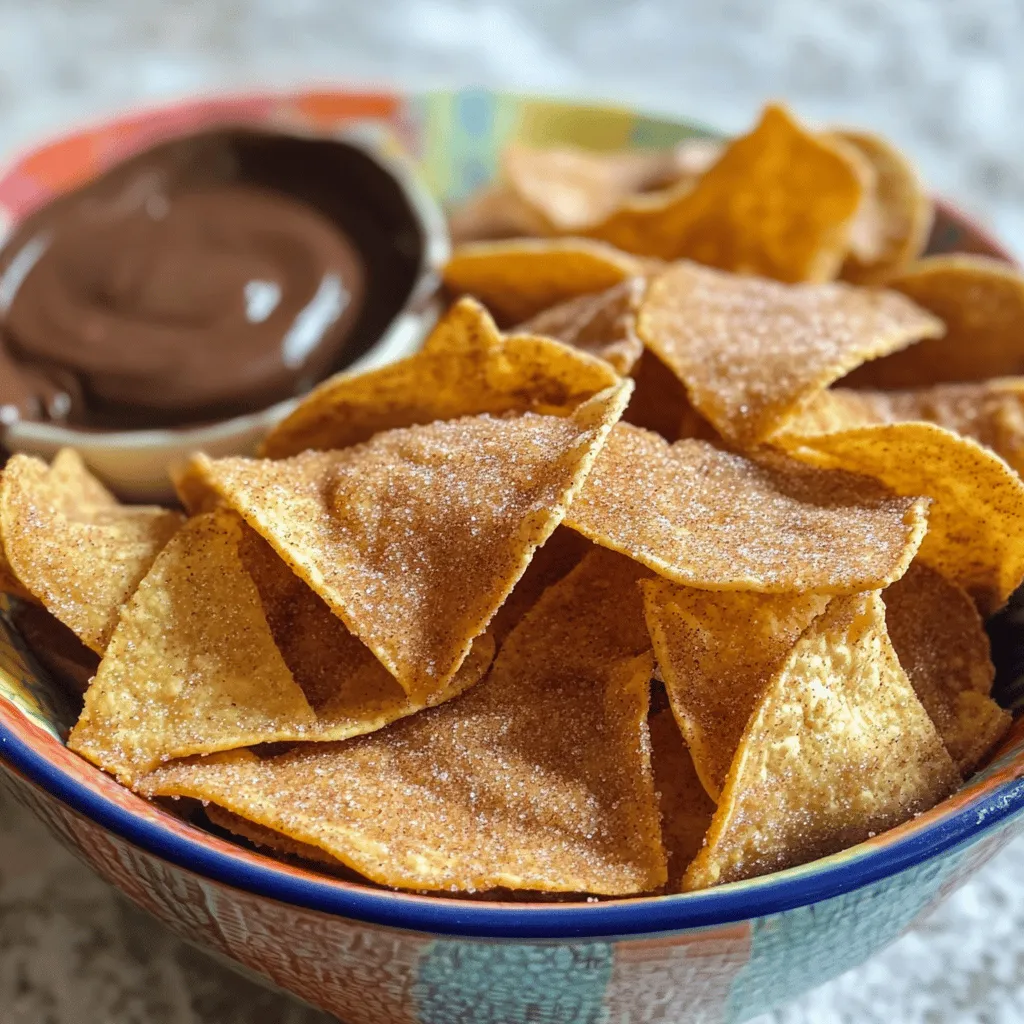 To make cinnamon sugar tortilla chips, you need the following items: - 6 flour tortillas - 1/4 cup granulated sugar - 2 teaspoons ground cinnamon - 1/4 cup melted butter (or coconut oil for dairy-free) - Pinch of salt - Optional: 1/4 teaspoon vanilla extract These simple ingredients make a tasty treat. The tortillas serve as a great base, while the cinnamon and sugar add sweetness. If you want to switch things up, here are some alternatives: - Use whole wheat tortillas for a healthier option. - Swap granulated sugar for brown sugar for a richer flavor. - Coconut oil can replace butter for a dairy-free version. - Add a dash of nutmeg or cardamom to the sugar mix for a unique twist. These alternatives keep the recipe fun and flexible, allowing you to use what you have on hand. Here's a quick look at the nutrition facts for one serving (based on 4-6 servings): - Calories: 150 - Total Fat: 7g - Saturated Fat: 4g - Carbohydrates: 20g - Sugars: 8g - Protein: 2g These chips can fit into a balanced diet if enjoyed in moderation. Just remember to pair them with healthy dips or toppings for a full snack experience. For the full recipe, check out the earlier section. Start by prepping your ingredients. Gather your flour tortillas, sugar, cinnamon, melted butter, and salt. This makes the process smooth. Preheat your oven to 350°F (175°C). Line two baking sheets with parchment paper. This helps prevent sticking. In a small bowl, mix the sugar, cinnamon, and a pinch of salt. This sweet blend gives your chips flavor. Brush one side of each tortilla with melted butter. If you want, mix in vanilla extract for a tasty twist. Place the buttered side down on a clean cutting board. Use a pizza cutter or a sharp knife to cut each tortilla into triangles. Aim for even pieces for even cooking. Arrange the tortilla triangles on the lined baking sheets. Make sure they are in a single layer. Do not let them overlap; this helps them bake evenly. Sprinkle a good amount of the cinnamon sugar mixture over the buttered sides. The more, the better! Bake in your preheated oven for 10-12 minutes. Keep an eye on them. You want them golden brown and crispy. After baking, remove them from the oven. While they are warm, sprinkle a little more cinnamon sugar on top. This adds an extra sweet touch. Let the chips cool on a wire rack for a few minutes. This helps them stay crunchy. For the best crunch, ensure you cut the tortillas into even triangles. This helps them cook at the same rate. Also, do not overcrowd the baking sheets. If they overlap, they will steam instead of crisp. When brushing with butter, use just enough to coat. Too much can make them soggy. Lastly, watch the baking time closely. Every oven is different. If you see them browning quickly, check them often. Enjoy your cinnamon sugar tortilla chips for a delightful snack! For the complete recipe, refer to the Full Recipe section. To make your cinnamon sugar tortilla chips even tastier, try adding flavors. A dash of vanilla extract mixed with melted butter boosts the sweetness. You can also sprinkle a bit of cocoa powder for a chocolate twist. If you enjoy heat, add a pinch of cayenne pepper to the cinnamon sugar mix. This will create a sweet and spicy combo that surprises your taste buds. Burning can ruin your chips. Keep a close eye on them as they bake. Set a timer for 8 minutes to check them. If they look golden, take them out. Each oven is different, so times may vary. Always use parchment paper to avoid sticking and burning on the baking sheets. This helps ensure an even bake and easy cleanup. Serve your chips in a colorful bowl to make them pop. Pair them with melted chocolate or caramel sauce for dipping. You can also enjoy them with fresh fruit or ice cream. These chips are great for parties or a cozy night in. They can be a fun dessert or a sweet snack anytime. {{image_2}} You can easily change the taste of your cinnamon sugar tortilla chips. Try adding different spices. For a spicy kick, mix in a bit of cayenne pepper. For a warm flavor, include nutmeg or allspice. You can also play with sweeteners. Swap granulated sugar for brown sugar for a deeper flavor. Honey or maple syrup can add a unique twist. Just remember to adjust the amount of butter or oil to keep the chips crispy. While flour tortillas are classic, you can use other types too. Corn tortillas bring a nice crunch and a slightly different taste. Whole wheat tortillas add a touch of nuttiness. You can even try flavored tortillas, like spinach or sun-dried tomato. Each option will change the chips' profile, making it fun to explore new tastes. Just keep the baking time the same for all options. Dipping sauces can elevate your cinnamon sugar tortilla chips. A classic choice is chocolate sauce. It’s sweet and balances the cinnamon flavor. You can also try caramel sauce for a rich touch. For something fruity, dip them in warm apple sauce or a berry compote. If you want a tangy option, mix yogurt with honey and a splash of lemon juice. These sauces will make your snack even more delightful. For the full recipe, check out the details above. Store leftover chips in an airtight container. Place a piece of paper towel at the bottom. This helps absorb moisture and keeps them crisp. You can keep them at room temperature for up to three days. For longer freshness, store them in the fridge. Just remember to bring them back to room temperature before enjoying. Reheat your chips to make them crunchy again. Place them on a baking sheet. Heat your oven to 350°F (175°C). Bake for about 5 minutes. Check them often to avoid burning. You can also use a toaster oven if you have one. This method brings back their crunch and flavor. You can freeze the chips if you want to store them longer. First, let them cool completely. Then, place them in a single layer on a baking sheet. Freeze them for about an hour. Once frozen, transfer them to a freezer bag. They can stay in the freezer for up to three months. When you're ready to eat, bake them straight from the freezer. Enjoy them as a quick snack! For the full recipe, check the earlier sections. To make Cinnamon Sugar Tortilla Chips, start with flour tortillas. You will need sugar, cinnamon, and melted butter. Preheat your oven to 350°F. Brush one side of each tortilla with butter. Cut the tortillas into triangles and place them on a baking sheet. Sprinkle with cinnamon sugar. Bake for 10-12 minutes until crispy. You can find the full recipe above for more details! Yes, you can use corn tortillas. Corn tortillas will have a different texture and flavor. They may not get as crispy as flour tortillas. If you prefer a gluten-free option, corn tortillas are a great choice. Just follow the same steps for cutting and baking. These chips pair well with many tasty things. You can serve them with melted chocolate or caramel sauce for dipping. They also taste great with fresh fruit salsa or whipped cream. For a fun twist, try serving them with ice cream! In this blog post, I covered key ingredients, preparation steps, and tips for making tasty tortilla chips. You can use alternative ingredients and try different flavor twists. I shared storage tips so you can keep leftover chips fresh. Remember, the right spices and sauces can make your chips shine. Enjoy this fun treat at home! With these steps, you can create crispier, flavorful chips that everyone will love.