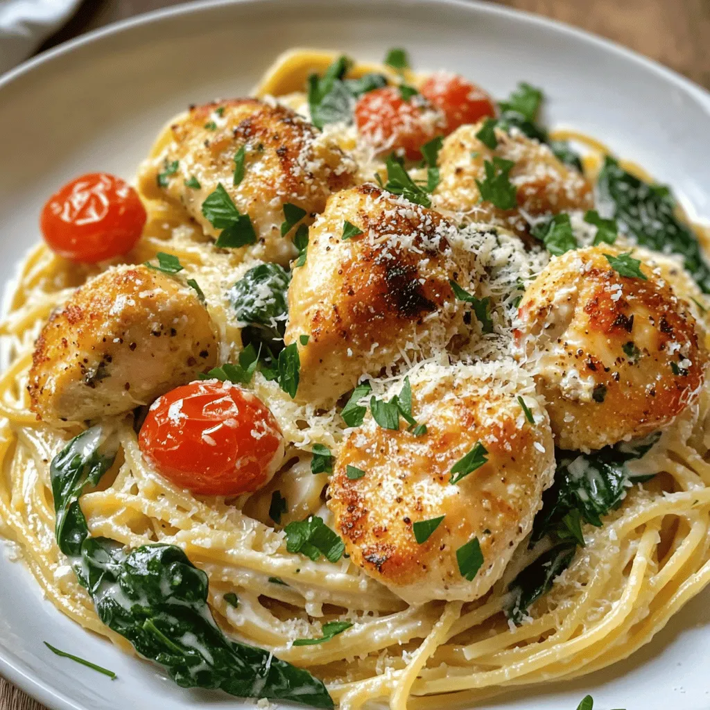- 1 pound boneless, skinless chicken breasts - 4 tablespoons unsalted butter - 4 cloves garlic, minced - 1 teaspoon Italian seasoning - Salt and pepper to taste - 1 cup cherry tomatoes, halved - 2 cups spinach leaves - 8 ounces spaghetti or fettuccine pasta - 1 cup grated Parmesan cheese - 2 tablespoons fresh parsley, chopped