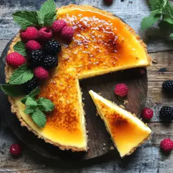 - 1 ½ cups all-purpose flour - 1 ½ teaspoons baking powder - ½ teaspoon baking soda - ¼ teaspoon salt - ½ cup unsalted butter, softened - 1 cup granulated sugar - 3 large eggs - 1 teaspoon vanilla extract - ½ cup heavy cream - ½ cup milk - 1 cup granulated sugar (for caramelizing) - Fresh berries or mint leaves for garnish