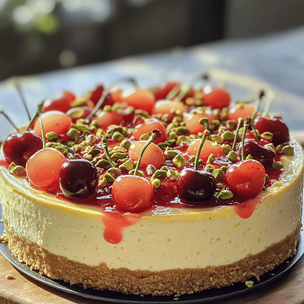 Here's what you need for a luscious lemon-lime cherry pistachio cheesecake: