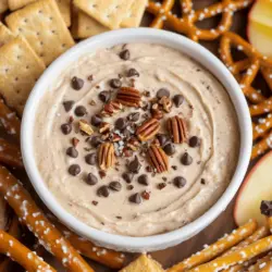To make Chocolate Chip Cookie Dough Dip, you need simple and tasty ingredients. Here’s what to gather: - 1 cup all-purpose flour - ½ cup unsalted butter, softened - ¾ cup brown sugar, packed - ¼ cup granulated sugar - 2 teaspoons vanilla extract - 1 can (8 oz) cream cheese, softened - ½ cup mini chocolate chips - ¼ cup chopped pecans (optional) - Pinch of salt These ingredients create a rich and creamy dip that everyone will love. For variations, you can add a few extras to change the flavor. Try adding: - 1 tablespoon of almond extract for a nutty twist. - A dash of cinnamon for warm spice. - A mix of your favorite nuts instead of pecans. When it comes to serving, choose fun dippers. Here are some great options: - Graham crackers - Apple slices - Pretzels - Cookie wafers These dippers work well with the sweet dip. You can use one or mix them up for a fun snack. Check out the Full Recipe for more details on how to make this delicious treat! Mixing the ingredients Start by gathering all your ingredients. In a mixing bowl, add the softened butter, brown sugar, and granulated sugar. Use an electric mixer on medium speed. Beat until the mixture is light and fluffy. This should take about 2 to 3 minutes. Next, add the cream cheese and vanilla extract. Continue mixing until smooth, which takes about 1 minute. How to achieve the perfect texture Now, gradually add the all-purpose flour and a pinch of salt. Mix until just combined. Be careful not to overmix. This is key to a great texture. Scrape down the sides of the bowl to make sure everything is mixed well. Finally, gently fold in the mini chocolate chips and chopped pecans, if you choose to use them. This step ensures even distribution throughout the dip. Finalizing the dip for serving Once everything is mixed, transfer the dip to a serving bowl. Use a spatula to smooth the top. To enhance the flavors, chill the dip in the refrigerator for at least 30 minutes. This waiting time is essential for the best taste. After chilling, serve your dip with graham crackers, apple slices, pretzels, or cookie wafers. Enjoy this sweet treat! For the complete recipe, check out the Full Recipe section. To make your Chocolate Chip Cookie Dough Dip smoother, start with soft butter. Softened butter blends well with sugar. This helps create a creamy texture. Also, ensure your cream cheese is at room temperature. This step prevents lumps in your dip. When adding chocolate chips, fold them in gently. Use a spatula instead of a mixer. This keeps the chips from breaking. You want a nice bite of chocolate in every scoop. Chilling the dip is key to enhancing flavor. Let it cool in the fridge for at least 30 minutes. This time allows the flavors to mix well. It also helps the dip become thicker. One mistake to avoid is overmixing the dip. If you mix too much, the texture can become fluffy and less like cookie dough. Aim for a smooth finish without beating it too long. Using the wrong cream cheese consistency can also ruin your dip. Use an 8 oz package of softened cream cheese. If it’s too hard, it won’t blend properly. If it’s too soft, the dip may become runny. Lastly, miscalculating ingredient quantities can spoil the taste. Always measure each ingredient carefully. Follow the Full Recipe to ensure you get the right balance. {{image_2}} You can easily make this Chocolate Chip Cookie Dough Dip fit different diets. Vegan options for Chocolate Chip Cookie Dough Dip: To make a vegan version, swap butter for coconut oil. Use vegan cream cheese instead of regular cream cheese. Replace the sugars with coconut sugar for a healthier twist. Gluten-free alternatives for the recipe: For a gluten-free dip, use gluten-free flour blends. Make sure all your other ingredients are gluten-free as well. This way, you can enjoy the dip worry-free. Flavor variations: You can play with flavors in this dip. Try adding almond extract or maple syrup for a new taste. You could also mix in crushed cookies or nuts for extra crunch. These simple changes let you enjoy the dip in many ways. Each variation brings a unique spin to the classic taste. Check the Full Recipe for all the basic steps. To store leftover Chocolate Chip Cookie Dough Dip, place it in an airtight container. This keeps it fresh and prevents it from absorbing other flavors in the fridge. Make sure to cover the dip with plastic wrap before sealing the container for extra protection. In the fridge, your dip can last about 3 to 5 days. If you notice any change in smell or texture, it’s best to toss it. Always trust your senses when it comes to food safety. If you want to keep the dip longer, freezing is a great option! You can freeze it for up to 3 months. To freeze, scoop the dip into a freezer-safe container or a resealable freezer bag. Be sure to remove as much air as possible to avoid freezer burn. When you're ready to enjoy it again, thaw the dip in the fridge overnight. After that, give it a quick stir before serving. This way, it will taste fresh and delicious, just like when you first made it. For more details on creating this tasty treat, check out the Full Recipe. Can I make Chocolate Chip Cookie Dough Dip ahead of time? Yes, you can make this dip a day ahead. Just store it in the fridge. This helps the flavors blend nicely. When you are ready to serve, stir it gently. What can I serve with Chocolate Chip Cookie Dough Dip? You can serve it with many tasty options. Some favorites are graham crackers, apple slices, pretzels, and cookie wafers. Each adds a different flavor and crunch. How do I ensure my dip doesn’t taste floury? To avoid a floury taste, use heat-treated flour. You can bake it at 350°F for five minutes. This kills any bacteria and softens the taste. Mix it well with the other ingredients, too. Is it safe to eat raw flour in this recipe? Regular flour can carry bacteria. It’s best to heat treat it first. This step makes it safer and tastier for your dip. Can I customize the sweetness level? Absolutely! You can add less sugar for a less sweet dip. You can also use sugar alternatives if you prefer. Just adjust to your taste. What are some kid-friendly variations? Kids love chocolate chip cookie dough dip. You can add colorful sprinkles or different mix-ins. Try using peanut butter chips or white chocolate chips for fun flavors! This blog post covers everything about Chocolate Chip Cookie Dough Dip. You learned about the key ingredients and their measurements, plus options for creative variations. The step-by-step instructions help you mix and serve the dip flawlessly. We discussed tips for perfecting texture and avoiding common mistakes. You can also explore storage methods to keep leftovers fresh, along with answers to your most pressing questions. Enjoy making this tasty treat! It's simple, fun, and sure to impress everyone.