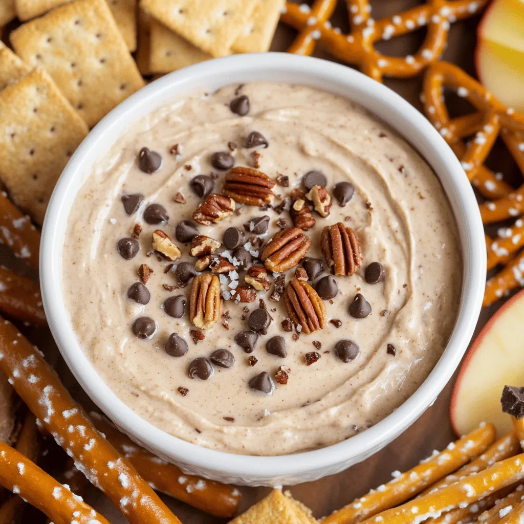 To make Chocolate Chip Cookie Dough Dip, you need simple and tasty ingredients. Here’s what to gather: - 1 cup all-purpose flour - ½ cup unsalted butter, softened - ¾ cup brown sugar, packed - ¼ cup granulated sugar - 2 teaspoons vanilla extract - 1 can (8 oz) cream cheese, softened - ½ cup mini chocolate chips - ¼ cup chopped pecans (optional) - Pinch of salt These ingredients create a rich and creamy dip that everyone will love. For variations, you can add a few extras to change the flavor. Try adding: - 1 tablespoon of almond extract for a nutty twist. - A dash of cinnamon for warm spice. - A mix of your favorite nuts instead of pecans. When it comes to serving, choose fun dippers. Here are some great options: - Graham crackers - Apple slices - Pretzels - Cookie wafers These dippers work well with the sweet dip. You can use one or mix them up for a fun snack. Check out the Full Recipe for more details on how to make this delicious treat! Mixing the ingredients Start by gathering all your ingredients. In a mixing bowl, add the softened butter, brown sugar, and granulated sugar. Use an electric mixer on medium speed. Beat until the mixture is light and fluffy. This should take about 2 to 3 minutes. Next, add the cream cheese and vanilla extract. Continue mixing until smooth, which takes about 1 minute. How to achieve the perfect texture Now, gradually add the all-purpose flour and a pinch of salt. Mix until just combined. Be careful not to overmix. This is key to a great texture. Scrape down the sides of the bowl to make sure everything is mixed well. Finally, gently fold in the mini chocolate chips and chopped pecans, if you choose to use them. This step ensures even distribution throughout the dip. Finalizing the dip for serving Once everything is mixed, transfer the dip to a serving bowl. Use a spatula to smooth the top. To enhance the flavors, chill the dip in the refrigerator for at least 30 minutes. This waiting time is essential for the best taste. After chilling, serve your dip with graham crackers, apple slices, pretzels, or cookie wafers. Enjoy this sweet treat! For the complete recipe, check out the Full Recipe section. To make your Chocolate Chip Cookie Dough Dip smoother, start with soft butter. Softened butter blends well with sugar. This helps create a creamy texture. Also, ensure your cream cheese is at room temperature. This step prevents lumps in your dip. When adding chocolate chips, fold them in gently. Use a spatula instead of a mixer. This keeps the chips from breaking. You want a nice bite of chocolate in every scoop. Chilling the dip is key to enhancing flavor. Let it cool in the fridge for at least 30 minutes. This time allows the flavors to mix well. It also helps the dip become thicker. One mistake to avoid is overmixing the dip. If you mix too much, the texture can become fluffy and less like cookie dough. Aim for a smooth finish without beating it too long. Using the wrong cream cheese consistency can also ruin your dip. Use an 8 oz package of softened cream cheese. If it’s too hard, it won’t blend properly. If it’s too soft, the dip may become runny. Lastly, miscalculating ingredient quantities can spoil the taste. Always measure each ingredient carefully. Follow the Full Recipe to ensure you get the right balance. {{image_2}} You can easily make this Chocolate Chip Cookie Dough Dip fit different diets. Vegan options for Chocolate Chip Cookie Dough Dip: To make a vegan version, swap butter for coconut oil. Use vegan cream cheese instead of regular cream cheese. Replace the sugars with coconut sugar for a healthier twist. Gluten-free alternatives for the recipe: For a gluten-free dip, use gluten-free flour blends. Make sure all your other ingredients are gluten-free as well. This way, you can enjoy the dip worry-free. Flavor variations: You can play with flavors in this dip. Try adding almond extract or maple syrup for a new taste. You could also mix in crushed cookies or nuts for extra crunch. These simple changes let you enjoy the dip in many ways. Each variation brings a unique spin to the classic taste. Check the Full Recipe for all the basic steps. To store leftover Chocolate Chip Cookie Dough Dip, place it in an airtight container. This keeps it fresh and prevents it from absorbing other flavors in the fridge. Make sure to cover the dip with plastic wrap before sealing the container for extra protection. In the fridge, your dip can last about 3 to 5 days. If you notice any change in smell or texture, it’s best to toss it. Always trust your senses when it comes to food safety. If you want to keep the dip longer, freezing is a great option! You can freeze it for up to 3 months. To freeze, scoop the dip into a freezer-safe container or a resealable freezer bag. Be sure to remove as much air as possible to avoid freezer burn. When you're ready to enjoy it again, thaw the dip in the fridge overnight. After that, give it a quick stir before serving. This way, it will taste fresh and delicious, just like when you first made it. For more details on creating this tasty treat, check out the Full Recipe. Can I make Chocolate Chip Cookie Dough Dip ahead of time? Yes, you can make this dip a day ahead. Just store it in the fridge. This helps the flavors blend nicely. When you are ready to serve, stir it gently. What can I serve with Chocolate Chip Cookie Dough Dip? You can serve it with many tasty options. Some favorites are graham crackers, apple slices, pretzels, and cookie wafers. Each adds a different flavor and crunch. How do I ensure my dip doesn’t taste floury? To avoid a floury taste, use heat-treated flour. You can bake it at 350°F for five minutes. This kills any bacteria and softens the taste. Mix it well with the other ingredients, too. Is it safe to eat raw flour in this recipe? Regular flour can carry bacteria. It’s best to heat treat it first. This step makes it safer and tastier for your dip. Can I customize the sweetness level? Absolutely! You can add less sugar for a less sweet dip. You can also use sugar alternatives if you prefer. Just adjust to your taste. What are some kid-friendly variations? Kids love chocolate chip cookie dough dip. You can add colorful sprinkles or different mix-ins. Try using peanut butter chips or white chocolate chips for fun flavors! This blog post covers everything about Chocolate Chip Cookie Dough Dip. You learned about the key ingredients and their measurements, plus options for creative variations. The step-by-step instructions help you mix and serve the dip flawlessly. We discussed tips for perfecting texture and avoiding common mistakes. You can also explore storage methods to keep leftovers fresh, along with answers to your most pressing questions. Enjoy making this tasty treat! It's simple, fun, and sure to impress everyone.