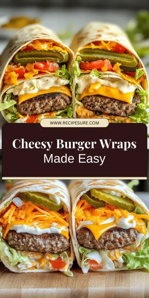 Looking for a quick and delicious meal? Try these Grilled Cheeseburger Wraps that combine all the classic burger flavors in a fun and portable way! With easy-to-find ingredients and simple steps, you can create a savory dish your whole family will love. Add your favorite toppings and customize it to your taste. Don't miss out on this tasty recipe; click through to discover how to make these mouthwatering wraps today!