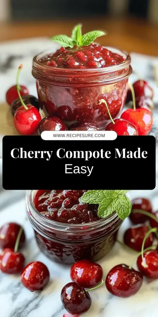 Enhance your desserts with my Easy Cherry Compote, a delightful treat that's quick and easy to make! With just a few simple ingredients, including fresh or frozen cherries, sugar, and lemon juice, this compote adds a burst of flavor to pancakes, yogurt, and pastries. Discover tips for achieving the perfect consistency and flavor variations. Click through to explore the full recipe and start impressing your taste buds today!