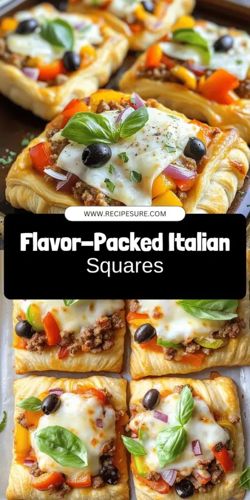 Get ready for a delicious snack with Italian Sub Squares, the ultimate flavor-packed bites! These easy-to-make squares bring together all the classic Italian sub flavors in a fun, shareable way. With ingredients like ground sausage, fresh veggies, and melty provolone, every bite is a treat. Perfect for parties or game day, your friends will love them! Click through for the full recipe and impress your guests with this tasty dish!