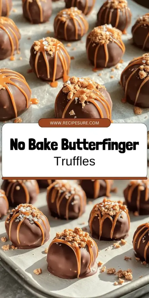 Indulge your sweet tooth with these No Bake Caramel Crunch Butterfinger Truffles! This simple recipe combines Butterfinger, creamy peanut butter, and rich chocolate to create a delightful treat without turning on the oven. Perfect for sharing or enjoying on your own, these truffles are easy to customize with your favorite flavors. Click through to discover the full recipe and make these irresistible bites today!
