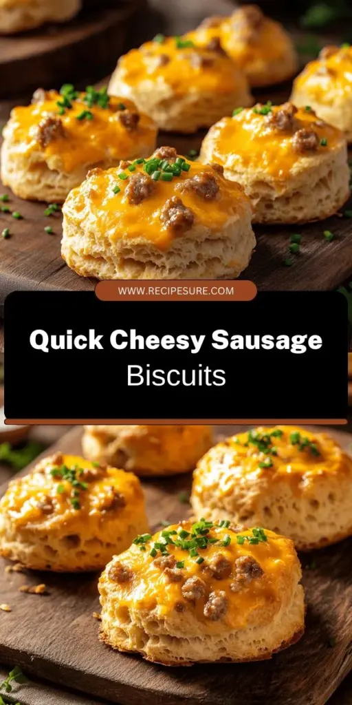 Start your mornings off right with these cheesy sausage biscuits that are quick and satisfying! In just 15 minutes, you can whip up these delicious, fluffy treats using simple ingredients like cheddar cheese and your choice of sausage. Perfect for busy days, they are sure to impress. Click through for the full recipe and tips to make the perfect biscuits at home. Enjoy a delightful breakfast that your family will love!