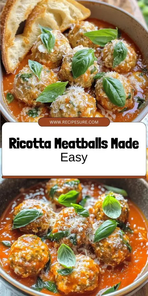 Discover the irresistible taste of Ricotta Meatballs with this easy recipe guide! Packed with creamy ricotta, juicy ground beef, and aromatic garlic, these meatballs are perfect for any dinner table. Learn step-by-step how to create mouthwatering meatballs that simmer in rich marinara sauce. Whether for a family meal or meal prep, these meatballs are sure to impress. Click through for the full recipe and transform your dinner tonight!