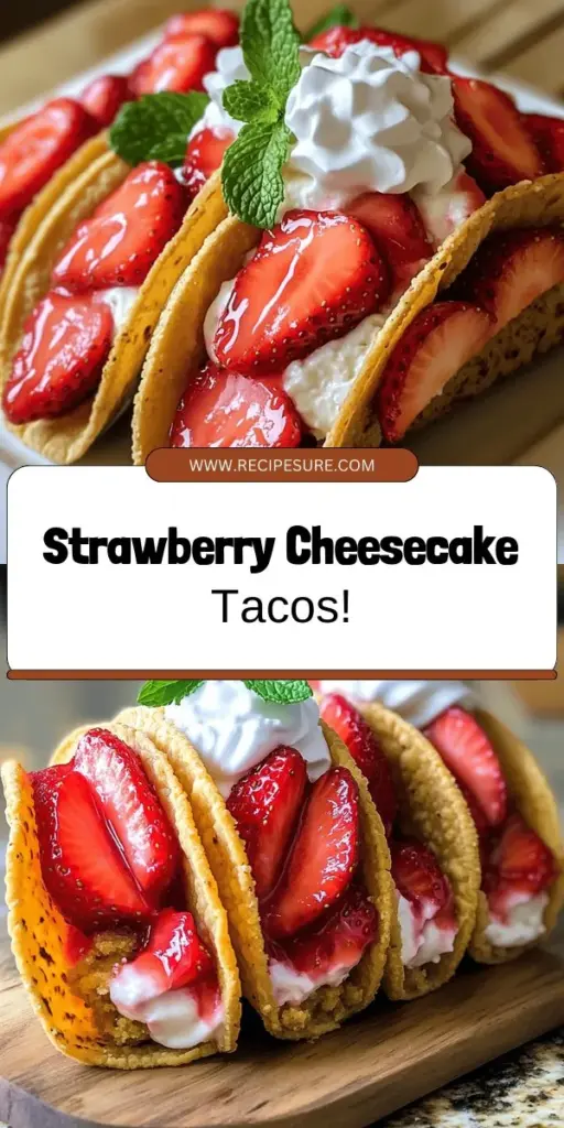 Satisfy your sweet tooth with Strawberry Cheesecake Tacos, a creative twist on classic desserts! This delicious dessert delight features creamy cheesecake filling and fresh strawberries tucked in a sweet taco shell that's easy to make. Perfect for any occasion, these tacos are sure to impress your guests. Click through for the full recipe and step-by-step instructions to make this unique treat. Your taste buds will thank you!