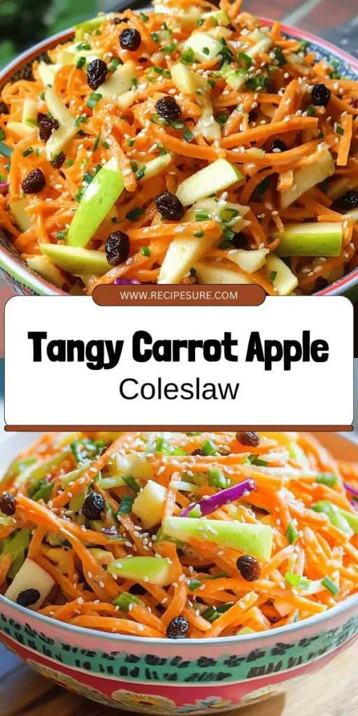 Looking for a unique side dish? Try my Sweet and Tangy Carrot and Apple Coleslaw Delight! This vibrant blend features crunchy carrots, tart apples, and a creamy yogurt dressing. Packed with nutrients and bursting with flavor, it’s perfect for summer BBQs or family dinners. With simple ingredients and easy steps, you’ll impress your guests with a refreshing twist on classic coleslaw. Click through for the full recipe and make your meals pop with this delightful dish!