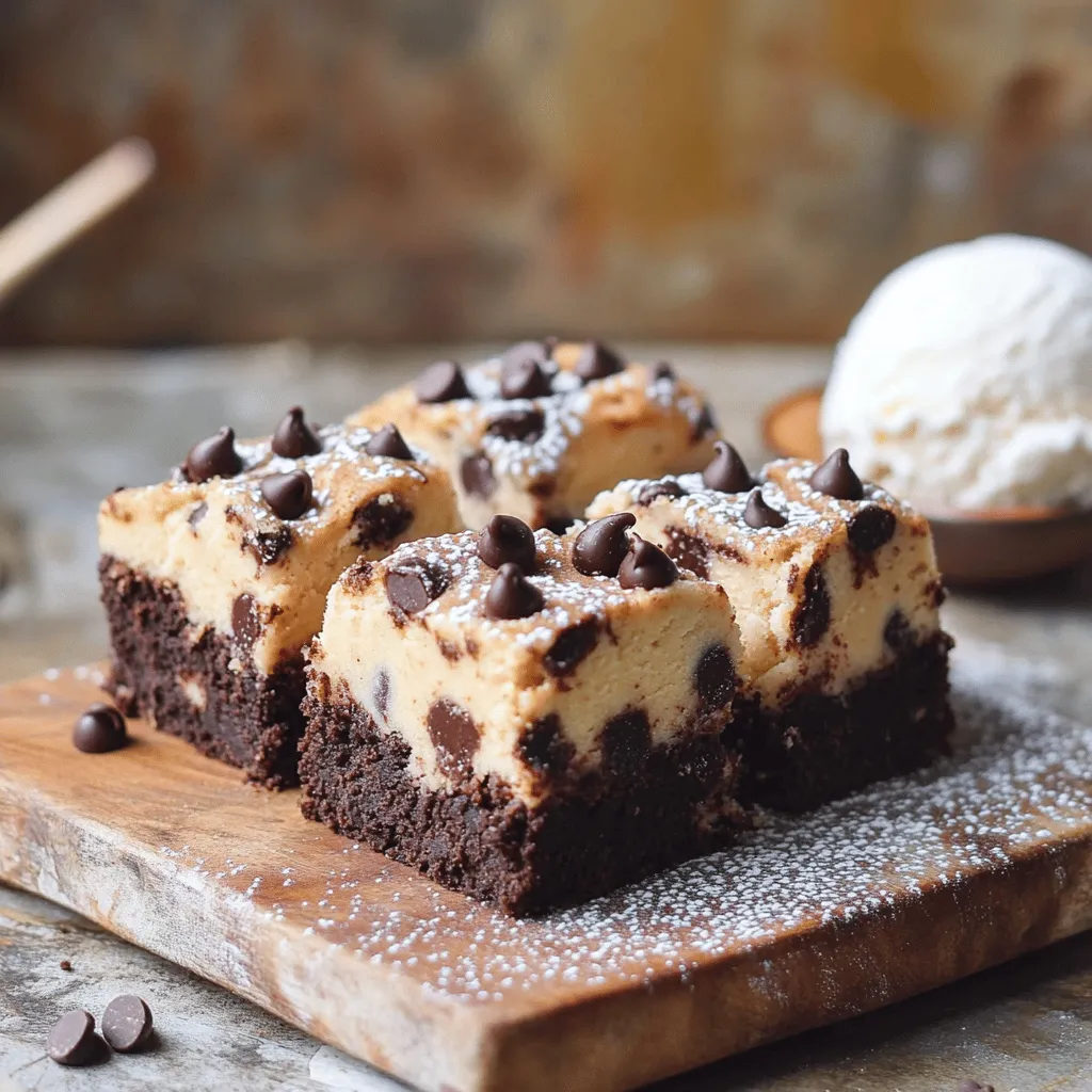 For the brownie layer, you will need: - 1/2 cup unsalted butter, melted - 1 cup granulated sugar - 1/2 cup brown sugar, packed - 2 large eggs - 1 teaspoon vanilla extract - 1/2 cup all-purpose flour - 1/3 cup unsweetened cocoa powder - 1/4 teaspoon salt - 1/4 teaspoon baking powder - 1/2 cup chocolate chips