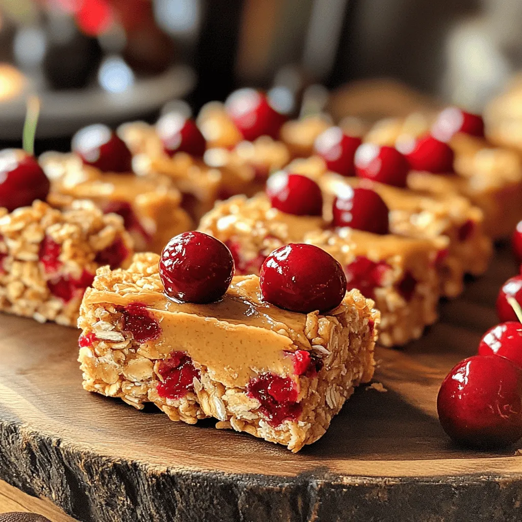 To make Cherry Almond Protein Bars, you need a few key items. Here’s what you’ll need: - 1 cup pitted fresh or frozen cherries (thawed if frozen) - 1 cup almond butter - 1 cup rolled oats - ½ cup vanilla protein powder - ¼ cup honey or maple syrup - ¼ cup chopped almonds - 1 teaspoon almond extract - ½ teaspoon salt - ½ teaspoon cinnamon Using high-quality ingredients is vital for these bars. Fresh cherries add a juicy burst of flavor. Almond butter gives a rich, nutty taste and creamy texture. Rolled oats provide fiber, which keeps you full. The protein powder boosts the bars' nutritional value, making them a great snack or meal replacement. What are the health benefits of cherries and almonds? Cherries are rich in antioxidants. They help reduce inflammation and may improve sleep quality. Almonds are packed with healthy fats, fiber, and protein. They support heart health and aid in weight management. The protein from protein powder and almond butter gives you energy and helps build muscles. These bars are not just tasty; they are a smart choice for your body. What if you need to change some ingredients? You can easily swap almond butter for peanut butter or sunflower seed butter if you have nut allergies. Instead of honey or maple syrup, use agave nectar for a vegan option. If you want a gluten-free version, ensure your oats are certified gluten-free. Feel free to customize the recipe based on your needs or what you have at home. To make Cherry Almond Protein Bars, start by gathering your ingredients. You will need cherries, almond butter, rolled oats, protein powder, honey, chopped almonds, almond extract, salt, and cinnamon. 1. In a large mixing bowl, add almond butter, honey, and almond extract. Mix them well until smooth. 2. Next, add the rolled oats, protein powder, salt, and cinnamon to the bowl. Stir until everything is combined. 3. Now, gently fold in the cherries and chopped almonds. Make sure they spread evenly throughout the mix. 4. Line an 8x8 inch baking pan with parchment paper. Leave some paper hanging over the sides to help remove the bars later. 5. Pour the mixture into the pan. Use a spatula or your hands to press it down firmly. Make sure it is even. Refrigeration is key to getting the right texture. Cooling helps the bars firm up. I recommend placing the pan in the fridge for at least 2 hours. The longer they chill, the better they set. Ideally, let them cool overnight for the best results. Once your bars are set, you can cut them into squares or rectangles. For a nice presentation, arrange the bars on a serving platter. Drizzle a little extra almond butter on top for added flavor. You can also garnish with whole cherries for a colorful touch. If you want variety, try adding dark chocolate chips or shredded coconut for different tastes. The quality of your ingredients greatly affects both taste and nutrition. Fresh, ripe cherries bring a burst of flavor. They also add antioxidants that help keep you healthy. Choose sweet, plump cherries for the best results. For almonds, select raw or roasted options without extra salt or sugar. This choice makes your protein bars tastier and healthier. To source fresh cherries, visit local farmers' markets or grocery stores. Look for bright, shiny skins and firm texture. If using frozen cherries, ensure they are unsweetened. As for almonds, try to buy from bulk bins to find the freshest ones. Storing your protein bars correctly keeps them fresh and tasty. Store the bars in an airtight container in the refrigerator. This way, they stay good for about a week. For longer storage, you can freeze them. To freeze the bars, wrap each one in plastic wrap. Place them inside a freezer-safe bag or container. This method helps them last up to three months. When you want to eat one, let it thaw in the fridge overnight. Getting the perfect chewy texture is key to great protein bars. To achieve this, do not overmix the ingredients. Gently fold in the cherries and almonds. This keeps them intact and adds a nice bite. If you want softer bars, add a little more almond butter or honey. For firmer bars, increase the rolled oats or protein powder. Experiment with these ratios until you find the texture you love. {{image_2}} You can change the flavor of Cherry Almond Protein Bars easily. Here are some fun ideas: - Fruits: Try adding dried cranberries, blueberries, or banana slices. Each fruit brings a unique taste. - Nuts: Swap almonds for walnuts or pecans for a different crunch. - Spices: Add a pinch of nutmeg or ginger for warmth. A little cocoa powder can give a chocolatey twist. - Extracts: Use vanilla or coconut extract to enhance flavor. Each one adds a special touch. You can make these bars fit different diets. Here’s how: - Keto-Friendly: Use erythritol or stevia instead of honey. Replace rolled oats with ground flaxseed for lower carbs. - Vegan: Substitute almond butter with sunflower seed butter. Use maple syrup for a sweetener. - Lower Sugar: Reduce the honey or syrup to 2 tablespoons. You can also add mashed bananas for natural sweetness. Adjust the recipe to fit your needs. Here are some tips: - Scaling: Make a bigger batch by doubling the recipe. Use a larger pan to hold it all. - Smaller Batches: Halve the recipe if you want fewer bars. A smaller dish works well for this. - Portion Control: Cut bars into smaller squares for snacks. This helps with meal prep and keeps portions in check. To keep your Cherry Almond Protein Bars fresh, use airtight containers. This helps prevent moisture and keeps them tasty. Store them in the refrigerator for the best results. Under these conditions, your bars will last about one week. This way, you can enjoy them without worrying about spoilage. If you want to save some for later, freezing is a great option. First, cut your bars into squares. Wrap each piece tightly in plastic wrap or aluminum foil. Place the wrapped bars in a freezer-safe bag or container. This method keeps the quality high. When you're ready to enjoy them, take them out and let them thaw in the fridge for a few hours. They taste great thawed or even straight from the freezer! Keep an eye out for signs that your protein bars have gone bad. If you see mold or notice a bad smell, throw them away. Also, if the texture becomes very dry or hard, it’s best not to eat them. Always trust your senses when it comes to food safety. Your health is important, so only consume bars that look and smell fresh. Cherry Almond Protein Bars offer several health perks. They are rich in protein, which helps build and repair muscles. The cherries provide antioxidants that fight free radicals. Almond butter is full of healthy fats, which support heart health. Oats add fiber, aiding digestion and keeping you full longer. Overall, these bars are a tasty way to fuel your body. Yes, you can easily make these bars without protein powder. You can use additional oats or nut flour to replace the protein powder. Another option is to add seeds like chia or hemp seeds for protein. These alternatives will keep the bars nutritious while still being delicious. To cut your protein bars neatly, first, chill them well in the fridge. Use a sharp knife for clean cuts. Wipe the knife with a damp cloth between cuts to remove residue. This will help you get even squares or rectangles. For perfect portions, use a ruler to measure before cutting. You can find Cherry Almond Protein Bars in many health food stores. They are also available online at various retailers. If you prefer homemade, follow the Full Recipe to make your own. This way, you can enjoy fresh bars made with your favorite ingredients. Yes, these bars are great for kids. They provide energy and essential nutrients. Kids enjoy the sweet taste of cherries and almond butter. Just be mindful of any nut allergies. These bars can be a fun snack or a lunchbox treat for your little ones. In this post, we explored how to make Cherry Almond Protein Bars. We discussed essential ingredients and their health benefits. You learned about simple substitutions for different diets. We also covered step-by-step instructions for perfect bars. Remember, using high-quality ingredients is key to great flavor and nutrition. Store these bars correctly to keep them fresh. Experiment with flavors to find your perfect match. Enjoy this easy and tasty recipe for a healthy snack!