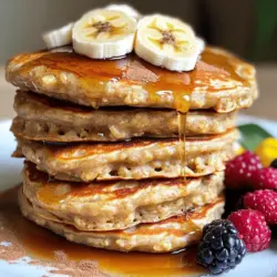 To make banana oatmeal pancakes, you need just a few simple items. The key ingredients are: - 1 ripe banana, mashed - 1 cup rolled oats - 1 cup milk (dairy or non-dairy) - 1 teaspoon baking powder - 1/2 teaspoon cinnamon - 1/4 teaspoon salt - 1 tablespoon honey or maple syrup (optional) - 1 egg (or flax egg for vegan option) - Cooking spray or butter for frying These ingredients come together to create a tasty and healthy breakfast. You can enhance your pancakes with some optional ingredients. Consider adding: - 1 teaspoon vanilla extract for sweetness - A handful of nuts like walnuts or pecans for crunch - Chocolate chips for a fun treat - Fresh fruit such as blueberries or strawberries for extra flavor These additions can make your pancakes even more exciting! If you have dietary needs, you can easily swap some ingredients. Here are some ideas: - Use almond milk or soy milk instead of dairy milk. - Replace the egg with a flax egg for a vegan option. - Use gluten-free oats if you need a gluten-free recipe. These substitutions keep the pancakes delicious while fitting your diet. For the full recipe, check the section above! To make the batter, start with one ripe banana. Mash it in a mixing bowl until smooth. Next, add one cup of rolled oats and one cup of your choice of milk. This can be dairy or a non-dairy option. Stir in one teaspoon of baking powder, half a teaspoon of cinnamon, and a quarter teaspoon of salt. If you want a bit of sweetness, now is the time to add one tablespoon of honey or maple syrup. Finally, crack in one egg or substitute with a flax egg if you prefer a vegan option. Mix everything together well. Let the batter sit for about five to ten minutes. This helps the oats soak up the liquid. Now it’s time to cook! Preheat a non-stick skillet or griddle over medium heat. Lightly grease it with cooking spray or butter to prevent sticking. Pour about a quarter cup of the batter for each pancake onto the skillet. Watch for bubbles to form on the surface. This will take about two to three minutes. Once you see bubbles, flip the pancake. Cook for one to two more minutes until golden brown. Once cooked, transfer the pancakes to a plate and repeat with the rest of the batter. For a fun and tasty presentation, stack the pancakes high on a plate. Drizzle them with maple syrup or honey. Top with slices of fresh banana and a sprinkle of cinnamon. This makes for a colorful and delicious breakfast. You can also serve these pancakes with a side of fresh berries for extra flavor and nutrition. If you want to get creative, try adding nuts or chocolate chips into the batter for more texture. For the full recipe, check the earlier section! To make the best banana oatmeal pancakes, heat your skillet over medium heat. A hot skillet helps the pancakes cook evenly. Use a non-stick skillet or a griddle for easy flipping. Lightly grease the surface with cooking spray or butter. This step prevents sticking and creates a nice golden crust. The thickness of your batter matters. If it’s too thick, add a bit more milk. This helps the pancakes spread out and cook evenly. If it’s too thin, sprinkle in a bit more oatmeal. Let the batter sit for 5-10 minutes. This time allows the oats to soak up the liquid and thicken. To keep your pancakes warm, place them on a plate. Cover the plate with aluminum foil. You can also use an oven set to a low temperature. This method keeps pancakes warm without cooking them further. Serve them fresh and warm for the best taste. For the full recipe, refer to the detailed instructions provided above. {{image_2}} If you need gluten-free pancakes, use gluten-free oats. They work just as well. Check the label to make sure they are certified gluten-free. You can also swap regular milk for almond or oat milk. This keeps your pancakes tasty and safe for gluten sensitivities. You can make your pancakes even better by adding mix-ins. Chopped nuts, like walnuts or pecans, give a nice crunch. Chocolate chips add sweetness, which kids love. You can toss in berries or diced apples for extra fruit flavor. Mix these in after combining your batter. Just a handful will do! To make these pancakes vegan, you can use a flax egg. Mix 1 tablespoon of ground flaxseed with 2.5 tablespoons of water. Let it sit for a few minutes until it thickens. Use almond milk or another plant-based milk instead of cow's milk. This way, everyone can enjoy the pancakes without eggs or dairy! For the full recipe, check out the detailed instructions. You can store leftover pancakes in the fridge. Place them in an airtight container. They stay fresh for up to three days. To keep them from sticking, add parchment paper between layers. When ready to eat, just take them out. Freezing pancakes is a great option. First, let them cool completely. Next, stack them with parchment paper in between. Use a freezer-safe bag or container. They can last up to two months in the freezer. To use, just thaw them overnight in the fridge. Reheating pancakes is easy. You can use a microwave or a skillet. For the microwave, heat for 30 seconds on high. Check the warmth and add more time if needed. If using a skillet, heat on low for a few minutes. Enjoy your pancakes warm! You can find the full recipe for banana oatmeal pancakes to make more when you run out. You can use a flax egg instead of a regular egg. To make a flax egg, mix one tablespoon of ground flaxseed with three tablespoons of water. Let it sit for about five minutes until it thickens. This simple swap keeps the pancakes tasty and binds the ingredients together. Yes, you can use instant oats. They will make a softer pancake. Just note that the texture may be different. If you want a chewier pancake, stick with rolled oats. Both types will give you a delicious result, so choose what you have on hand. Banana oatmeal pancakes are packed with nutrients. They have fiber from oats, which helps digestion. Bananas add potassium, great for your heart and muscles. Plus, these pancakes are naturally sweet, so you can use less sugar. They are a wholesome choice for breakfast. Look for bubbles on the surface of the pancakes. When you see bubbles, it’s time to flip them. Cook until both sides are golden brown. You can also check by pressing lightly; if they spring back, they’re ready. Perfect pancakes make breakfast fun! For the full recipe, check the section above. You learned how to make banana oatmeal pancakes from scratch. We explored key ingredients and substitutions for different diets. The step-by-step guide helps you prepare and cook perfectly fluffy pancakes. Tips and tricks ensure your pancakes are warm and delicious. I shared fun variations for everyone, plus storage tips for your leftovers. Banana oatmeal pancakes are a fun and healthy treat. I hope you enjoy making them again and again!