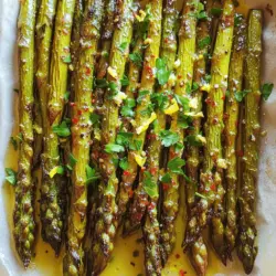 To make Lemon Garlic Roasted Asparagus, you need fresh ingredients for the best taste. Here’s what you need: - 1 pound fresh asparagus, ends trimmed - Zest of 1 lemon - Juice of 1 lemon - 4 cloves garlic, minced These pantry staples help bring all the flavors together. Make sure you have: - 3 tablespoons olive oil - 1/2 teaspoon salt - 1/4 teaspoon black pepper - 1/4 teaspoon crushed red pepper flakes (optional) You can customize this dish with some optional add-ins. Consider adding: - 1/4 cup grated Parmesan cheese (optional) - Fresh parsley, chopped for garnish With these ingredients, you create a dish that is simple yet packed with flavor. The blend of lemon, garlic, and asparagus makes for a delightful side. For the full recipe, check out the details above. Start by preheating your oven to 400°F (200°C). This step gets the oven hot and ready. While it warms up, grab your fresh asparagus. Trim the tough ends of each stalk so they cook well. Next, take a large mixing bowl. In this bowl, combine three tablespoons of olive oil, four minced garlic cloves, the zest and juice of one lemon, salt, black pepper, and crushed red pepper flakes if you like a little heat. Mix these ingredients well. This will create a tasty oil mixture. Add the trimmed asparagus to your bowl of oil mixture. Toss the asparagus until each stalk gets a good coat. This helps the flavors stick. Now, spread the coated asparagus on a baking sheet. Make sure the asparagus is in a single layer. This helps it roast evenly. Place the baking sheet in the oven and roast the asparagus for 15 to 20 minutes. Toss it halfway through for even cooking. If you want to add Parmesan cheese, sprinkle it on the asparagus during the last five minutes of roasting. To get the best results, use fresh asparagus and trim the ends well. Spacing the stalks on the baking sheet is key. It allows them to roast and brown nicely. Keep an eye on the asparagus as it cooks. You want it tender but still crisp. When done, remove it from the oven and garnish with fresh parsley. This adds color and a nice touch. For even more flavor, serve with a wedge of lemon on the side. For the complete process, check the Full Recipe for Lemon Garlic Roasted Asparagus. To boost the flavor of your lemon garlic roasted asparagus, use fresh garlic. Fresh garlic gives a stronger taste than jarred or powdered garlic. You can also add herbs like thyme or rosemary. These herbs enhance the dish's taste while adding a nice aroma. If you enjoy a kick, include more red pepper flakes. For a zesty twist, try adding lemon slices on top before roasting. The cooking time can change based on the thickness of your asparagus. Thin spears need less time, about 12-15 minutes. Thicker spears may take up to 20-25 minutes. Keep an eye on them to avoid overcooking. You want them tender but with a slight crunch. Toss them halfway through to ensure even cooking and browning. Using the right tools can make a big difference. A flat baking sheet helps the asparagus roast evenly. Line it with parchment paper for easy cleanup. A large mixing bowl is great for combining the oil and seasonings. Use tongs to toss the asparagus; it keeps your hands clean. Lastly, a meat thermometer can help check for doneness if you want to be precise. For full details on making this dish, check the Full Recipe. {{image_2}} You can change the taste of Lemon Garlic Roasted Asparagus easily. Try adding herbs like thyme or rosemary. These herbs bring a fresh smell and taste. You can also swap garlic for shallots for a milder flavor. Want a spicy kick? Add more crushed red pepper flakes. For a tangy twist, mix in a splash of balsamic vinegar. This small change adds depth to the dish. This recipe is friendly for many diets. If you're vegan, skip the Parmesan cheese. The dish will still taste great without it. For gluten-free diets, this recipe is already a perfect fit. You can also use lemon juice to reduce sodium if you watch your salt intake. Adding chickpeas can boost protein and fiber. This makes the dish heartier and filling. Lemon Garlic Roasted Asparagus pairs well with many meals. Serve it alongside grilled chicken or fish for a balanced plate. You can also use it as a side for pasta dishes. For a simple lunch, toss it with quinoa or brown rice. This adds nutrition and flavor. Don’t forget to sprinkle extra lemon juice on top for freshness. For more ideas, check out the Full Recipe for even more ways to enjoy this dish. After you enjoy your Lemon Garlic Roasted Asparagus, store the leftovers in an airtight container. This keeps the flavors fresh. Place it in the fridge within two hours of cooking. Eat the leftovers within three days for the best taste. If you notice any wetness, use a paper towel to absorb it before sealing. To reheat the asparagus, use your oven for the best results. Preheat it to 350°F (175°C). Spread the asparagus on a baking sheet. Heat for about 10 minutes, or until warm. You can also use the microwave, but this may make the asparagus a bit soggy. If you go this route, heat for 30 seconds at a time, checking often. You can freeze Lemon Garlic Roasted Asparagus, but it may change the texture. First, blanch the asparagus in boiling water for two minutes. Then, cool it in ice water for another two minutes. Drain and pat dry. Place the asparagus in freezer bags, removing as much air as possible. It can last up to three months. When you are ready to eat, thaw it in the fridge overnight before reheating. To make Lemon Garlic Roasted Asparagus, gather your ingredients first. You need fresh asparagus, olive oil, garlic, lemon zest, lemon juice, salt, black pepper, and optional toppings like Parmesan cheese. Preheat your oven to 400°F. In a bowl, mix olive oil, garlic, lemon zest, lemon juice, salt, and pepper. Toss the trimmed asparagus in this mixture until coated. Spread the asparagus on a baking sheet. Roast for 15-20 minutes until tender and browned. If you want cheese, add it in the last 5 minutes. Garnish with parsley before serving. For the full recipe, check the section above. If you cannot find asparagus, other veggies work well in this recipe. Green beans are a great choice. You can also use broccoli or Brussels sprouts. These veggies have a similar texture and flavor when roasted. Just adjust the cooking time slightly, as they may need more or less time to cook. Yes, you can prepare this dish ahead. You can trim the asparagus and mix the oil and spices earlier in the day. Keep them separate in the fridge. When you are ready to cook, toss them together and roast. This can save you time on busy days and still give you a tasty side. In this blog post, we covered fresh ingredients, pantry staples, and optional add-ins for your dish. I shared step-by-step instructions to prep and cook while achieving the best roasting results. Then, we explored tips to enhance flavor, adjust cooking times, and mentioned essential tools. We also looked at variations, storage tips, and answered common questions. Using these ideas, you can create a delicious meal. Enjoy the process and have fun experimenting in the kitchen. Your cooking skills will shine!