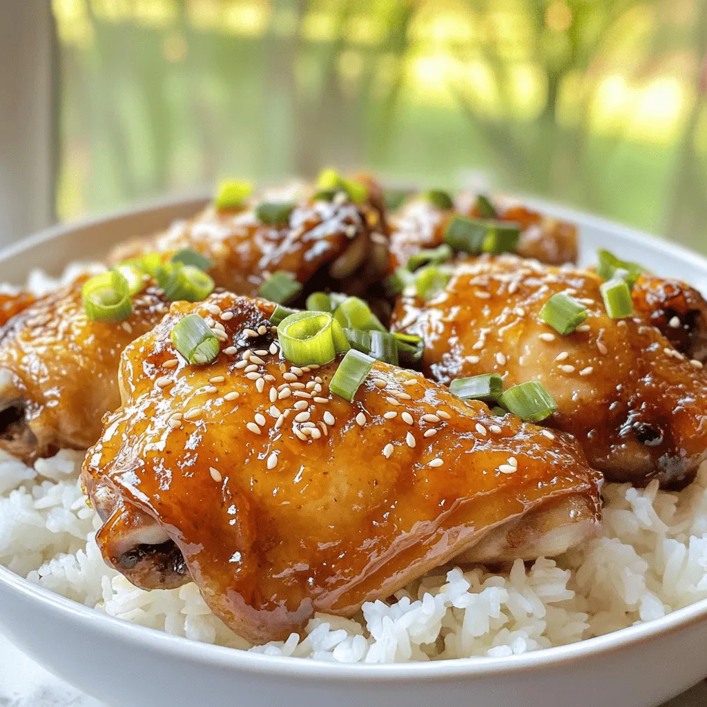 - 4 boneless, skinless chicken thighs - 4 tablespoons honey - 3 cloves garlic, minced - 1 tablespoon soy sauce - 1 tablespoon sriracha sauce (adjust for spiciness) These main ingredients create a tasty balance of sweet and spicy. The chicken thighs give a nice, juicy texture. Honey adds sweetness, while garlic brings depth. Soy sauce adds saltiness, and sriracha gives a kick. - 1 teaspoon fresh ginger, grated - 1 tablespoon olive oil - 1 teaspoon sesame oil - 2 green onions, sliced (for garnish) - Sesame seeds (for garnish) Using fresh ginger boosts flavor. Olive oil and sesame oil add richness. Green onions and sesame seeds make great garnishes for color and crunch. You can add these to make the dish even better. - Steamed rice - Sautéed vegetables - Noodle dishes Pairing your Spicy Honey Garlic Chicken with steamed rice is classic. Sautéed vegetables add a healthy touch. Noodles can bring a fun twist. Each option complements the sweet and spicy flavors nicely. For the full recipe, check out the instructions above. To start, I mix the marinade ingredients in a medium bowl. I combine 4 tablespoons of honey, 3 minced garlic cloves, 1 tablespoon of soy sauce, 1 tablespoon of sriracha sauce, and 1 teaspoon of grated ginger. This mix gives a nice balance of sweet and spicy. Next, I season the chicken thighs with salt and pepper. Then, I coat the chicken generously with the marinade. I cover the bowl and let it sit in the fridge. I recommend marinating for at least 30 minutes or up to 2 hours for extra flavor. I preheat a large skillet over medium heat. I add 1 tablespoon of olive oil and 1 teaspoon of sesame oil to the pan. Once the oil is hot, I take the chicken out of the marinade, saving the marinade for later. I place the chicken thighs in the skillet. I cook them for about 5-7 minutes on each side. I check the chicken’s internal temperature. It should reach 165°F (75°C). The chicken should also be browned and caramelized. Once the chicken is cooked, I pour the reserved marinade into the skillet. I bring it to a gentle simmer. This helps to thicken the sauce. I let it cook for an additional 2-3 minutes, allowing the sauce to coat the chicken nicely. When ready, I remove the skillet from the heat. I garnish with sliced green onions and a sprinkle of sesame seeds. I love serving the chicken hot over steamed rice or with sautéed vegetables. Enjoy your meal! To make a great marinade, start with honey and garlic. I use four tablespoons of honey and three cloves of minced garlic. To add spice, include one tablespoon of sriracha sauce. Adjust the sriracha for your heat level. If you want more heat, add a bit more sriracha. If you prefer less heat, use less. Marinate the chicken for at least 30 minutes. For more flavor, let it sit for up to 2 hours. For juicy chicken, ensure even cooking. Use a large skillet and heat it up properly. Remove the chicken from the marinade, but save the marinade for later. Cook the chicken thighs for 5-7 minutes on each side. Check the internal temperature with a meat thermometer. It should reach 165°F (75°C). This ensures the chicken is safe to eat and stays juicy. Garnishing makes your dish look beautiful. I like to sprinkle sliced green onions and sesame seeds on top. These add color and crunch. Serve the chicken over steamed rice or with sautéed vegetables. This makes a satisfying meal. For a fun touch, use a colorful plate to highlight your dish. Enjoy your Spicy Honey Garlic Chicken! For the complete recipe, check out the Full Recipe section. {{image_2}} You can add colorful veggies to your dish. Bell peppers, broccoli, and snap peas work great. Chop them into bite-size pieces. Toss them in the skillet with the chicken. They’ll soak up the sauce and add crunch. This not only makes your meal vibrant but also boosts nutrition. If you want to change things up, try different proteins. Tofu is a great choice for a vegetarian twist. Shrimp cooks quickly and adds a nice flavor. Pork can also work well for a heartier option. Each protein will change the taste while keeping the sweet and spicy sauce. You can also play with flavors by using different sauces and spices. Try adding hoisin sauce for a sweeter note. A splash of lime juice can brighten the dish. Adding sesame oil gives a nutty taste. Don’t be afraid to experiment. Each tweak can lead to a new favorite version of the dish. For the full recipe, check out [Full Recipe]. To keep your spicy honey garlic chicken fresh, store it in an airtight container. Let the chicken cool down before placing it in the fridge. This method helps keep it juicy. Leftovers can last up to four days in the fridge. When you're ready to eat your leftovers, reheating them right is key. You can use a microwave or a skillet. If using a microwave, cover the chicken with a damp paper towel. This keeps moisture in. Heat for 1-2 minutes or until hot. If using a skillet, add a splash of water to keep it juicy. Heat over low heat until warmed through. If you want to save your chicken for later, freezing is a great option. Place it in a freezer-safe bag or container. Make sure to remove as much air as possible to avoid freezer burn. Your chicken can stay fresh for up to three months. When you're ready to eat, thaw it overnight in the fridge before reheating. Enjoy your spicy honey garlic chicken any time! You can pair Spicy Honey Garlic Chicken with several tasty sides. Here are some great options: - Steamed rice - Sautéed vegetables - Noodle dishes - A crisp salad - Roasted potatoes These sides balance the sweet and spicy flavors of the chicken. You can mix and match to find your favorite combo! Yes, you can make this dish ahead of time. Here are some tips for meal prep: - Marinate the chicken up to 2 hours in advance for better flavor. - Cook the chicken, then store it in an airtight container in the fridge for up to 3 days. - When ready to eat, reheat in a skillet over low heat. Add a splash of water to keep it moist. This way, you save time and still enjoy a delicious meal! The spice level depends on how much sriracha you use. Sriracha can add a good kick. Here’s how to adjust the heat: - For mild, use 1/2 tablespoon of sriracha. - For medium, stick with the full tablespoon. - For extra heat, add more sriracha or a pinch of cayenne pepper. You can customize the flavor to suit your taste! Spicy Honey Garlic Chicken is simple and delicious. We covered key ingredients, marinating, and cooking steps. Optional flavors can enhance taste, while side dishes complete the meal. Remember to store leftovers properly and reheat safely. Don't hesitate to try variations with different proteins or veggies. Cooking should be fun and adventurous. Enjoy making this dish and sharing it with others!