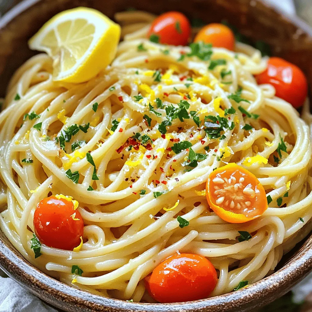 - 8 ounces spaghetti or preferred pasta - 4 tablespoons unsalted butter - 4 cloves garlic, minced - 1 teaspoon red pepper flakes - 1/4 cup grated Parmesan cheese - 2 tablespoons fresh parsley, chopped - Zest of 1 lemon - Salt and pepper to taste - Optional: 1 cup cherry tomatoes, halved The key to Simple Garlic Butter Noodles lies in its simple yet flavorful ingredients. Each one plays a role in the final taste. The spaghetti acts as the base, soaking up all that delicious garlic butter. You can use any pasta you like here. Spaghetti is my go-to, but you can try penne or fettuccine too. The butter gives a rich flavor, while garlic adds that tasty kick. Red pepper flakes bring heat, but you can adjust them to your taste. The Parmesan cheese adds a creamy finish, and fresh parsley brightens the dish. Lemon zest gives a fresh touch. If you need alternatives, there are some great options. For gluten-free, rice or chickpea pasta works well. Whole wheat pasta is another healthy choice. For a dairy-free version, use olive oil instead of butter. Nutritional yeast can replace Parmesan cheese for a cheesy flavor without dairy. These swaps keep the dish tasty while fitting your dietary needs. For the full recipe, check out the details on Garlic Butter Noodles with a Twist. To start, fill a large pot with water. Add salt to the water for flavor. Bring the water to a boil. Once boiling, add 8 ounces of spaghetti or your favorite pasta. Cook until it is al dente, which takes about 8 to 10 minutes. Al dente means the pasta is firm but not hard. After cooking, save 1 cup of the pasta water. Then, drain the pasta and set it aside. Next, return the empty pot to the stove. Add 4 tablespoons of unsalted butter and melt it over medium heat. Once the butter is melted, add 4 cloves of minced garlic. Cook the garlic for about 1 to 2 minutes until it smells great. Be careful not to burn the garlic. After that, sprinkle in 1 teaspoon of red pepper flakes to give it a nice kick. Now, add the drained pasta back into the pot. Toss the pasta in the garlic butter until every noodle is coated. If you find the noodles too dry, use the reserved pasta water. Add it a little at a time until the noodles reach the right consistency. Finally, off the heat, stir in 1/4 cup of grated Parmesan cheese and any optional ingredients like 1 cup of halved cherry tomatoes. Mix in 2 tablespoons of chopped parsley and the zest of 1 lemon. Season with salt and pepper to your taste. These steps create a simple yet flavorful meal. Enjoy your garlic butter noodles! For more details, check the Full Recipe. To make the best garlic butter noodles, you must avoid burning the garlic. When you cook garlic, it can go from great to bitter in seconds. Keep the heat medium and watch it closely. You want it to be fragrant and golden, not brown. For the perfect pasta texture, cook it until al dente. This means it should be firm when you bite it. Remember to reserve some pasta water before draining. This starchy water helps to adjust the sauce’s thickness. It makes the dish creamy without adding extra fat. When seasoning, start light. You can always add more salt or pepper later. The cheese will also add saltiness, so taste as you go. Plating your garlic butter noodles can make them look fancy. Use a large bowl and twirl the pasta in the center. This creates a nice height. Add a sprinkle of extra cheese and parsley on top. A wedge of lemon on the side adds color and flavor. For side dishes, consider a simple green salad. A fresh salad with lemon vinaigrette pairs well. You can also serve garlic bread for a comforting touch. For more ideas, check the Full Recipe for variations and tips. {{image_2}} You can add protein to your garlic butter noodles to make them heartier. Chicken, shrimp, or tofu work well. - Chicken: Sauté diced chicken breast in the garlic butter until cooked through. - Shrimp: Add peeled shrimp to the pan after the garlic. Cook until they turn pink. - Tofu: Use firm tofu. Cube it and sauté until golden brown before mixing it in. Each protein brings its own flavor and texture. Choose what you like best! Adding seasonal vegetables can boost taste and nutrition. Think about using fresh spinach, bell peppers, or broccoli. - Spinach: Toss in fresh spinach at the end. It wilts quickly and adds color. - Bell Peppers: Sauté sliced bell peppers with the garlic for a sweet crunch. - Broccoli: Steam or blanch broccoli florets before adding them to the noodles. Cooking veggies is easy. Just add them to the pan when the garlic is nearly done. To elevate your dish, add herbs and spices. Fresh herbs like basil or thyme add great taste. - Herbs: Basil or parsley can brighten the dish. Add them at the end for freshness. - Spices: Try oregano or a bit of lemon pepper for more flavor. For richness, consider adding more cheese. Besides Parmesan, try feta or goat cheese. These will make the dish creamy and delicious. Feel free to explore these variations for a fun twist on your simple garlic butter noodles. For the full recipe, check out the detailed steps above. To keep your garlic butter noodles fresh, store them in an airtight container. Place them in the fridge within two hours of cooking. This helps keep bacteria away. You can safely eat the leftovers for up to three days. Make sure to check for any off smells or changes in texture before eating. To bring back the dish's freshness, use a skillet or microwave. If using a skillet, add a splash of water or broth to help steam the noodles. Heat on low, stirring gently. If using a microwave, cover the dish with a damp paper towel. This keeps the noodles moist. Avoid high heat to prevent dry noodles. Enjoy your delicious meal! For a complete guide on making these noodles, check the Full Recipe. Making Simple Garlic Butter Noodles is quick and easy. Here’s the breakdown: - Prep Time: 10 minutes - Cook Time: 10 minutes - Total Time: 20 minutes In just 20 minutes, you can enjoy a tasty meal that’s full of flavor. Yes, you can make Garlic Butter Noodles dairy-free! Here are some ideas: - Use olive oil instead of butter. - Try nutritional yeast in place of Parmesan cheese. - Coconut cream can add a rich flavor. These swaps keep your dish creamy and tasty without dairy. You can use many kinds of pasta for this dish. Here are some great options: - Spaghetti is the classic choice. - Fettuccine gives a nice, chewy texture. - Penne works well for holding sauce. Each pasta type brings its own charm to the dish. Absolutely! Fresh garlic adds a bold flavor. Here’s how to use it: - Use 1 clove of fresh garlic for every 1/4 teaspoon of garlic powder. - Mince the garlic finely to release its oils. Fresh garlic gives a brighter taste compared to the powder. For the full recipe, check out the details above. This blog post covered a simple and tasty garlic butter noodle recipe. We explored key ingredients like pasta, butter, and garlic. I shared tips for cooking, serving, and customizing your dish. You learned how to store leftovers and reheat them well. Garlic butter noodles are easy to make and full of flavor. With your favorite ingredients, you can adjust them to suit your taste. Enjoy making this dish for yourself or to share!