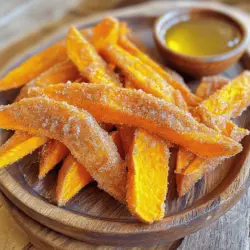 - 2 large sweet potatoes - 2 tablespoons olive oil - 1/4 cup brown sugar - 1 teaspoon cinnamon - 1/2 teaspoon salt - 1/4 teaspoon nutmeg (optional) - 1 tablespoon cornstarch (for extra crispiness) You can swap brown sugar for coconut sugar or honey. These alternatives work well and add unique flavors. For frying, you can use avocado oil or sunflower oil. Both of these oils have high smoke points. This means they can handle high heat without burning. Choosing the right sweet potatoes is key. Look for firm, smooth potatoes without dark spots. Organic sweet potatoes often taste better and have fewer chemicals. But conventional ones can work if you wash them well. Always pick the freshest ingredients to ensure the best taste. 1. Preheat your oven to 425°F (220°C). This is key for crisp fries. 2. Line a baking sheet with parchment paper. This helps with easy cleanup. 3. Wash the sweet potatoes under cold water to remove dirt. 4. Peel the sweet potatoes carefully with a vegetable peeler. 5. Cut the sweet potatoes into fries, about 1/4 inch thick. Uniform size helps them cook evenly. 1. Place the fries in a large mixing bowl. 2. Drizzle the olive oil over the fries. Toss them well to coat. 3. In a separate bowl, mix the brown sugar, cinnamon, salt, and nutmeg (if using). 4. Add cornstarch to the sugar mix for extra crispiness. Stir until it blends well. 5. Sprinkle the sugar mixture over the fries. Toss until all fries are coated. 1. Spread the fries in a single layer on the baking sheet. Avoid overlap for even cooking. 2. Bake for 25-30 minutes. Flip the fries halfway for a golden brown color. 3. Check for crispness. They should be crispy and golden when done. 4. Remove from the oven and let them cool slightly before serving. For the full recipe, refer to the earlier section. Enjoy your tasty cinnamon sugar sweet potato fries! To make these fries crunchy, use cornstarch. Cornstarch helps absorb moisture. This gives you a nice, crispy texture. Toss the fries in cornstarch before adding oil and spices. This step is key for that crunch. Keep your fries in a single layer on the baking sheet. Overlapping fries will steam instead of bake. This means less crunch and more sogginess. Use two baking sheets if needed. Spread them out well for the best results. Want to spice things up? Try adding smoked paprika or cayenne for a kick. You can also mix in a pinch of ginger or allspice. These spices can make your sweet potato fries unique. For dipping sauces, honey or maple syrup works great. You can also try yogurt or a creamy dip. These sauces balance the sweet and spicy flavors. Serve your fries like a pro. Use a cone lined with parchment paper for a fun touch. You can also use a rustic wooden platter. Dust them with extra cinnamon sugar for a nice look. Garnish with fresh herbs like mint or parsley. This adds color and makes your dish pop. Serve with a small bowl of dipping sauce on the side. It makes the meal feel special. For the full recipe, check out the detailed instructions above. {{image_2}} You can change the flavor of sweet potato fries. Try adding garlic powder or paprika. Both spices bring a tasty twist. For a spicy kick, mix in cayenne pepper. This will make your fries hot and fun. Want to control the sweetness? Adjust the amount of brown sugar. You can use less for a mild flavor. For a different taste, add a splash of vanilla extract. This adds warmth and depth to your fries. If you want a healthy crunch, use an air fryer. Set it to 400°F (200°C) and cook for about 15 minutes. Shake the basket halfway through for even cooking. You can also grill sweet potato fries. Brush them with olive oil and grill for 5-7 minutes on each side. This gives a smoky flavor that is hard to resist. For the full recipe, check out the Cinnamon Sugar Sweet Potato Fries. To keep your sweet potato fries fresh, store them in an airtight container. This helps keep moisture out. Place them in the fridge after they cool down. Sweet potato fries last about 3 to 5 days in the fridge. If they sit longer, they lose their crunch and flavor. Freezing is a great way to save leftovers. First, let the fries cool completely. Then, spread them on a baking sheet in a single layer. Freeze them for about an hour until firm. After that, transfer the fries to a freezer-safe bag. They can stay frozen for up to 3 months. To reheat, bake them at 425°F for about 15-20 minutes until crispy. To keep fries crispy during storage, avoid stacking them. This causes steam and sogginess. When reheating, use an oven or air fryer instead of a microwave. This helps restore their crunch. For the best results, flip the fries halfway through reheating. Enjoy your Cinnamon Sugar Sweet Potato Fries just like the day you made them! To make sweet potato fries crispy, start with these key techniques: - Use cornstarch to coat the fries. It helps absorb moisture. - Cut the fries evenly. This ensures they cook at the same rate. - Bake at a high temperature. A hot oven gives them a nice crunch. - Spread the fries in a single layer. This helps them crisp up without steaming. After following these steps, you will enjoy perfectly crispy fries. Yes, you can use other types of potatoes. Here’s how sweet potatoes compare to regular potatoes: - Sweet potatoes are sweeter and have a creamier texture. - Regular potatoes are more starchy and less sweet. - Sweet potatoes have more vitamins and nutrients. They are often healthier. If you prefer, you can try Yukon gold or red potatoes. They will have a different taste and texture. You can pair cinnamon sugar sweet potato fries with several tasty dishes. Here are some ideas: - Serve them with a burger or sandwich for a fun twist. - Pair them with fried chicken for a sweet and savory mix. - Add a small bowl of honey or maple syrup for dipping. - They also go well with salads for a colorful plate. These combinations will elevate your meal and make it more enjoyable. In this blog post, we explored making delicious and crispy sweet potato fries. We discussed ingredients, cooking steps, and tips for perfect texture. You learned about variations, storage methods, and frequently asked questions around these tasty treats. Experiment with spices or try cooking methods like grilling or air frying. Remember, fresh ingredients make a big difference in taste. Enjoy your sweet potato fries as a fun snack or side dish. Try out different ideas to find your favorite!