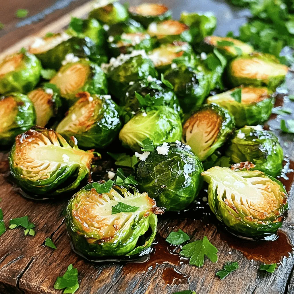 Here is what you need to make roasted Brussels sprouts with balsamic glaze: - 1 pound Brussels sprouts, trimmed and halved - 3 tablespoons olive oil - 1/4 cup balsamic vinegar - 2 tablespoons honey or maple syrup - 1 teaspoon garlic powder - 1/2 teaspoon red pepper flakes (optional) - Salt and pepper to taste - 1/4 cup shaved Parmesan cheese (optional) - Fresh parsley, chopped (for garnish) These ingredients come together to create a beautiful dish. The Brussels sprouts add a nutty flavor, while the balsamic glaze brings sweetness and tang. The honey or maple syrup enhances this flavor, making every bite delightful. If you like a little heat, toss in some red pepper flakes. The Parmesan cheese is optional but adds a creamy texture that many enjoy. With these ingredients ready, you're set for a tasty adventure in the kitchen. For the full recipe, check out the details above. Enjoy your cooking! - Preheat your oven to 400°F (200°C). This high heat helps to caramelize the sprouts. - Clean the Brussels sprouts under running water. Trim the ends and cut them in half. This makes them cook evenly. - In a large bowl, combine the Brussels sprouts, olive oil, balsamic vinegar, honey, garlic powder, red pepper flakes, salt, and pepper. - Toss the mixture well. You want every sprout to be coated in the tasty glaze. - Spread the Brussels sprouts in a single layer on a baking sheet lined with parchment paper. This helps with cleanup and prevents sticking. - Roast them for 20-25 minutes. Stir the sprouts halfway through. This ensures they cook evenly and caramelize nicely. - If you like cheese, sprinkle shaved Parmesan over the sprouts for the last five minutes. This adds a creamy touch to the dish. You can find the Full Recipe for more details and tips. To get crispy and tender Brussels sprouts, follow these steps: - Choose the right size: Select medium-sized Brussels sprouts. They cook evenly and brown nicely. - Cut them properly: Trim and halve each sprout. This helps them cook evenly and allows more surface area for caramelization. - Spread them out: Place the sprouts in a single layer on the baking sheet. This prevents steaming and promotes browning. - Stir halfway: Flip the Brussels sprouts halfway through roasting. This ensures all sides get that beautiful golden color. If you prefer them softer, you can roast them longer. Just keep an eye on them to avoid burning. Using fresh ingredients makes a big difference. Fresh Brussels sprouts have a sweeter taste and better texture. If you must use pre-packaged sprouts, check for firmness and color. Consider trying different vinegars for a new twist. Rice vinegar gives a milder flavor, while apple cider vinegar adds sweetness. You can mix vinegars too for unique flavors! Presentation can elevate your dish. Here are some fun ideas: - Garnish with cheese: Sprinkle shaved Parmesan cheese on top right after roasting. It adds a nice touch and richness. - Herbs for color: Fresh parsley or thyme adds beautiful color. Sprinkle it on right before serving. - Serve it stylishly: Use a white serving dish to make the colors pop. This way, the vibrant greens and dark balsamic glaze shine! These simple tricks will make your roasted Brussels sprouts look and taste amazing. For the full recipe, check out the instructions above. Enjoy your cooking! {{image_2}} You can make this dish even tastier. Try adding spices like smoked paprika or cumin. These spices give a warm flavor. You can also use fresh herbs, like thyme or rosemary, for a nice twist. Mixing in other veggies works too. Carrots or sweet potatoes roast well alongside Brussels sprouts. They add color and sweetness. This recipe is easy to adapt for everyone. For a vegan option, swap honey with maple syrup. It keeps the dish sweet and delicious. To make it gluten-free, ensure your balsamic vinegar is gluten-free. Most brands are, but it’s good to check. You can serve these Brussels sprouts with many main dishes. They pair well with chicken, steak, or fish. If you want a lighter option, serve them cold. Toss the roasted sprouts into a salad. Add some nuts or cheese for crunch and flavor. To keep your roasted Brussels sprouts fresh, store them in an airtight container. Place them in the fridge. They will last for about 3 to 4 days. If you want to freeze them, let them cool first. Then, pack them in a freezer bag. You can freeze them for up to 3 months. Just remember to label the bag with the date. When reheating, I suggest using the oven. Preheat it to 350°F (175°C). Spread the Brussels sprouts on a baking sheet. Heat them for about 10 to 15 minutes. This method helps keep them crispy. You can also use a microwave, but be careful. Microwaving can make them soggy. To avoid that, heat in short bursts and check often. Enjoy your delicious leftovers just as much as the first time! Roast Brussels sprouts for 20-25 minutes at 400°F (200°C). Stir them halfway through. This helps them cook evenly and get that nice brown color. Yes, you can use frozen Brussels sprouts. Thaw them first and pat them dry. Frozen sprouts might cook faster, so watch them closely. Fresh sprouts taste better, but frozen ones are handy. You can use red wine vinegar, apple cider vinegar, or even lemon juice. Each option gives a different flavor. If you want a sweet taste, try using a sweet red wine vinegar. Yes, this recipe works great for meal prep. Cook the Brussels sprouts and store them in an airtight container. They stay fresh for about 3-4 days in the fridge. Reheat them in the oven or microwave when you're ready to eat. For the best taste, enjoy them warm! You can find the full recipe here. In this blog post, I shared a simple and tasty way to make roasted Brussels sprouts. We covered the ingredients, preparation, roasting, and storage tips. You learned how to add great flavor and achieve perfect texture. Don’t forget to try variations to suit your taste. With these tips, you can enjoy a healthy dish that fits any meal. Get creative and make it your own!