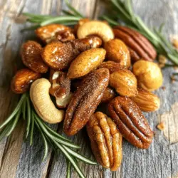 - 2 cups mixed nuts (almonds, cashews, pecans, walnuts) - 1/4 cup brown sugar - 1 tablespoon olive oil - 1 teaspoon ground cinnamon - 1 teaspoon cayenne pepper (adjust for heat preference) - 1/2 teaspoon sea salt - 1 teaspoon vanilla extract - 1 tablespoon fresh rosemary, finely chopped (optional) The right mix of nuts makes a big difference. You can use almonds, cashews, pecans, or walnuts. Each nut adds its own unique flavor. Brown sugar gives a sweet touch, while cayenne adds heat. Adjust the cayenne for your taste. You can swap in different nuts. Try hazelnuts or macadamia nuts. For sweeter options, use honey or maple syrup instead of brown sugar. If you want a different spice, consider nutmeg or smoked paprika. Each change can give your nuts a new twist. Experiment with the spices to find your favorite blend. This is what makes the recipe fun and personal. Each batch can taste a little different. 1. First, preheat your oven to 350°F (175°C). This helps the nuts roast evenly. 2. Next, line a baking sheet with parchment paper. This makes cleanup easy. 3. In a mixing bowl, add 2 cups of mixed nuts. Use almonds, cashews, pecans, or walnuts. 4. Pour in 1 tablespoon of olive oil. Stir to coat the nuts well. 1. In another bowl, mix together 1/4 cup of brown sugar, 1 teaspoon of ground cinnamon, and 1 teaspoon of cayenne pepper. 2. Add 1/2 teaspoon of sea salt and 1 teaspoon of vanilla extract to the mix. 3. Stir until everything blends well. This sugar-spice blend gives the nuts their flavor. 4. Pour this mixture over the coated nuts. Mix until all the nuts are covered evenly. If you want, add 1 tablespoon of chopped fresh rosemary for extra flavor. 1. Spread the nuts in a single layer on the prepared baking sheet. Make sure they are not crowded. 2. Place the sheet in the preheated oven. Roast for about 15-20 minutes. 3. Stir the nuts halfway through to ensure even roasting. Keep a close eye on them to avoid burning. 4. Once they turn golden brown and smell great, take them out. Let them cool completely. They will get crispier as they cool. 5. After cooling, store the nuts in an airtight container or enjoy right away. For the full recipe, refer to the previous sections. To avoid burning the nuts, keep an eye on them while they roast. Nuts can go from golden to burnt in no time. Stir them halfway through roasting to ensure even cooking. If you find your nuts start to darken too quickly, lower your oven temperature slightly. Adjusting spice levels is easy. If you like it hot, add more cayenne. For a milder flavor, use less. Remember, you can always add more spice, but you can't take it away. Taste your mix before baking to find the perfect balance. Consider adding spices like smoked paprika or nutmeg for a unique twist. These spices can deepen the flavor and give a fun surprise with each bite. When serving, think about presentation. Use a colorful bowl or sprinkle fresh herbs on top. This not only makes it look great but also adds extra flavor. Guests will be impressed by a simple touch like this! Overcooking the nuts is a common error. Set a timer for 15 minutes and check them often. If they smell fragrant, they are close to being done. Using the wrong size baking sheet can also cause problems. If the sheet is too small, the nuts will crowd. This can lead to uneven cooking. Use a large baking sheet so they roast evenly. {{image_2}} Sweet and spicy roasted nuts offer many flavor twists. You can play with sweet and salty options. For a perfect balance, mix honey with sea salt. The salt enhances the nuts' natural flavor. You can also add a touch of maple syrup for a different sweet note. Adding dried fruits or seeds gives your nuts a nice chew. Try adding raisins or cranberries for a fruity burst. Pumpkin seeds or sunflower seeds can add crunch and nutrition. These additions make your snack even more fun and tasty. Making it vegan is easy. Just use plant-based sweeteners like agave syrup. This will keep the sweet flavor without any animal products. You can also skip the vanilla if you want a simpler version. For nut-free alternatives, you can use seeds. Sunflower seeds or pumpkin seeds work well. They give a nice crunch and are safe for those with nut allergies. These options still offer great taste and texture. The best nuts for crunch and flavor include almonds and cashews. Pecans add richness, while walnuts provide a nice bite. Mixing these nuts creates a delightful blend of tastes. Seasonal nut options can be fun to explore. In fall, use hazelnuts for a festive touch. In winter, try chestnuts for a unique flavor. Each season brings its own nut options, adding variety to your snack. For the full recipe, you can follow the details shared in the ingredients and instructions. Store your sweet and spicy roasted nuts in an airtight container. Glass jars or plastic containers work well. Keep them in a cool, dry place away from direct sunlight. This helps keep their crunch and flavor intact. When stored properly, these nuts can last for up to two weeks. After this time, they may start to lose their freshness. Signs of spoilage include a rancid smell or a soft texture. If they taste off, it’s best to toss them. If your nuts lose their crunch, don’t worry! You can refresh them easily. Preheat your oven to 350°F (175°C). Spread the nuts on a baking sheet. Bake them for about 5 to 10 minutes, stirring once. Keep a watchful eye on them to avoid burning. Enjoy your renewed, crispy snack! Sweet and spicy roasted nuts can last up to two weeks when stored properly. Keep them in an airtight container. This helps maintain their crunch and flavor. If you notice any change in smell or texture, it’s best to discard them. Yes, you can use unsalted nuts. This option allows you to control the saltiness. Just remember to taste your mixture before baking. If you want more salt, you can add a pinch to the sugar-spice blend. Absolutely! Sweet and spicy roasted nuts are naturally gluten-free. All the ingredients in this recipe are safe for those with gluten sensitivities. Just ensure that any additional spices you use also meet gluten-free standards. Yes, you can easily adjust the sweetness and spiciness. For less sweetness, reduce the brown sugar. If you prefer more heat, add extra cayenne pepper. Taste the mix before roasting to find your perfect balance. Yes, you can make these nuts ahead of time. They store well, making them a great snack for later. Just let them cool completely before storing. Enjoy them fresh or take them on the go! For the full recipe, check out the Sweet and Spicy Roasted Nuts section. You learned how to make delicious sweet and spicy roasted nuts. I shared the complete ingredient list, easy instructions, and tips for perfecting the recipe. You can experiment with various nuts and flavors to suit your taste. Storing your nuts correctly will keep them fresh longer. Remember to watch your nuts while they roast to avoid burning. This versatile snack can fit many diets, making it a hit for everyone. Enjoy sharing your tasty creation with others and savor every crunchy bite!