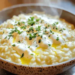To make creamy garlic Parmesan risotto, you need these key ingredients: - 1 cup Arborio rice - 4 cups vegetable broth - 1 small onion, finely chopped - 3 cloves garlic, minced - 2 tablespoons olive oil - 1/2 cup grated Parmesan cheese - 1/2 cup heavy cream - 1 tablespoon unsalted butter - Salt and pepper to taste - Fresh parsley, chopped (for garnish) With these simple items, you can create a dish that is rich and creamy. For risotto, you should always use Arborio rice. This rice has a high starch content. It creates a creamy texture when cooked. Other good options include Carnaroli and Vialone Nano. These rice types also absorb liquid well. They give your dish a rich, satisfying feel. Avoid using long-grain rice as it won’t yield the same creamy result. Garnishes add a lovely touch to your risotto. Here are some great options: - Fresh chopped parsley - Extra grated Parmesan cheese - A drizzle of olive oil - Cracked black pepper These garnishes can enhance the flavor and look of your dish. They make it even more inviting to serve and enjoy. For the full recipe, check out the details above. Start by heating four cups of vegetable broth in a saucepan. Bring it to a gentle simmer. Keep it warm on low heat while you cook. This step helps the rice absorb the broth better. Warm broth cooks the rice evenly. It keeps the risotto creamy and smooth. In a large skillet, heat two tablespoons of olive oil over medium heat. Once hot, add one small, finely chopped onion. Cook the onion for about three to four minutes, or until it turns soft and clear. This brings out its sweet flavor. Then, add three cloves of minced garlic. Cook for one more minute. The garlic will smell amazing! Now, add one cup of Arborio rice to the skillet. Stir the rice well to coat it in the oil and onions. Toast the rice for about two minutes, stirring often. This step adds depth to the flavor. After toasting, start adding the warm broth. Use a ladle and pour in just one ladleful at a time. Stir the rice continuously. Wait until the rice absorbs most of the broth before adding more. This process takes about 18 to 20 minutes. When the rice is creamy and slightly firm, reduce the heat. Stir in half a cup of heavy cream, half a cup of grated Parmesan cheese, and one tablespoon of unsalted butter. Mix until everything is creamy and well combined. Season with salt and pepper. If you like it creamier, add more broth. Let it rest before serving. Enjoy your delicious dish! For the full recipe, check out the sections above. To make your risotto creamy, use Arborio rice. This rice has a high starch content. Start by toasting the rice in olive oil and onions. This adds flavor and helps with creaminess. As you cook, add warm broth slowly. This helps the rice absorb the liquid, creating a rich texture. Stir often to release more starch. At the end, mix in heavy cream and Parmesan cheese. This step makes the risotto extra silky. One common mistake is adding all the broth at once. This stops the rice from absorbing the liquid well. Another mistake is not stirring enough. Stirring helps the rice release starch, which thickens the dish. Also, avoid cooking on high heat. This can burn the rice and make it uneven. Always taste your risotto before serving. Adjust salt and pepper as needed. Creamy garlic Parmesan risotto pairs well with grilled chicken or shrimp. The light flavors from the protein balance the rich risotto. You can also serve it with roasted vegetables for a healthy touch. For a fun twist, top it with crispy pancetta or sautéed mushrooms. Always garnish with fresh parsley and extra cheese for a beautiful look. For the full recipe, check out the details above! {{image_2}} Adding vegetables to creamy garlic Parmesan risotto can boost flavor. You can mix in peas, spinach, or mushrooms. Each brings a unique taste and color to your dish. For peas, add them in the last few minutes of cooking. This keeps them bright and sweet. If you choose spinach, stir it in just before serving. It wilts quickly and adds a nice touch. For mushrooms, sauté them first until golden. Then, mix them into the risotto for an earthy flavor. If you want a heartier meal, consider adding protein. Cooked chicken or shrimp works well. For chicken, use diced pieces and add them during the last few minutes. This keeps the chicken juicy. If you like shrimp, add them when the rice is almost done. They cook fast and stay tender. You can also try adding cooked sausage or bacon. These options add a savory depth to the dish. While Parmesan is classic, you can try other cheeses too. Pecorino Romano adds a salty kick. Goat cheese gives a creamy tang that contrasts nicely with garlic. If you prefer something milder, use mozzarella. It melts beautifully and adds a lovely stretch. Mix and match cheeses to find your favorite flavor combo! For the full recipe, check out the detailed instructions and tips to create this delicious risotto. To keep your yummy risotto fresh, let it cool first. Place it in an airtight container. This helps prevent it from drying out. You can store it in the fridge for up to three days. Make sure to label the container with the date. This way, you know when you made it. When you want to enjoy your risotto again, reheating it right is key. Start by adding a splash of broth or water to the risotto. This helps bring back its creamy texture. Heat it in a pan over medium-low heat. Stir it often to warm it evenly. You can also microwave it for about 1-2 minutes. Just stir halfway through for best results. Yes, you can freeze risotto, but it may change a bit. To freeze, let it cool first and then place it in a freezer-safe container. It can last up to a month in the freezer. When you are ready to eat it, thaw it in the fridge overnight. Reheat it with some broth to get it creamy again. Just remember, fresh risotto tastes best! For a detailed guide, check out the Full Recipe. You can make risotto in advance, but it won't be the same. Risotto is best fresh. If you must make it early, cook it until just al dente. Then, let it cool. Store it in the fridge for up to two days. When ready to serve, reheat it with a bit of broth. This helps bring back the creaminess. The secret is in the stirring. Stirring helps release the starch from the rice. This gives risotto its creamy texture. Use good quality Arborio rice, as it absorbs flavor well. Warm broth should be added slowly. One ladle at a time, let the rice absorb it before adding more. Finally, finish off with butter and cheese for richness. Making creamy garlic parmesan risotto takes about 30 minutes. The prep time is around 10 minutes. The cooking time is about 20 minutes. Keep your broth warm and stir consistently. This ensures the rice cooks evenly and absorbs all that delicious flavor. For the full recipe, check out the instructions above! In this article, we explored how to make delicious risotto. We covered the key ingredients, best rice types, and optional garnishes. You learned step-by-step instructions, from preparing broth to perfect stirring techniques. I shared tips for creaminess and common mistakes to avoid. We examined tasty variations with veggies and proteins, and discussed storage methods. Risotto is versatile and fun to make. With practice, you can impress everyone with your dish. Enjoy the process and keep experimenting!